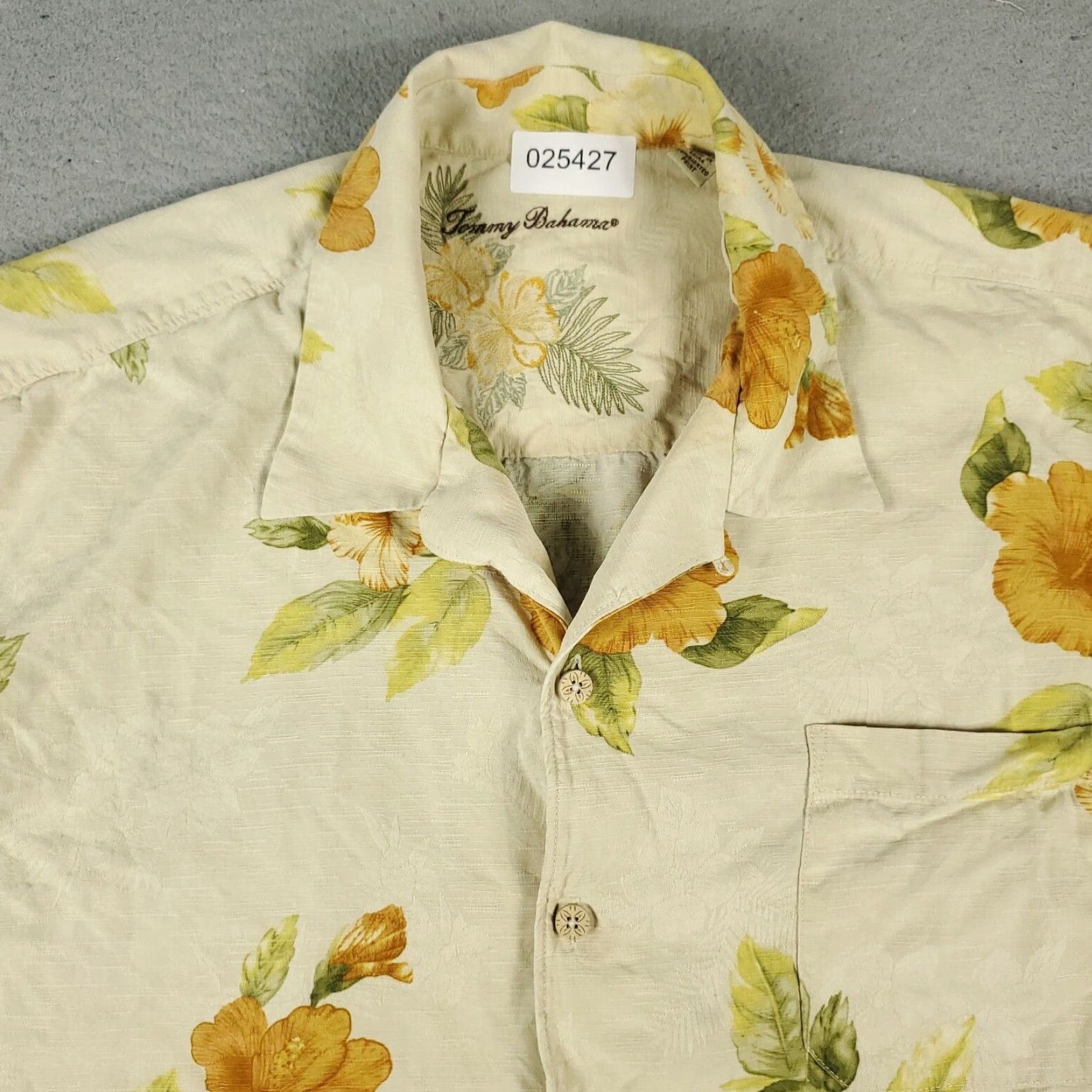 Tommy Bahama Tommy Bahama Shirt Mens XL Beige Yellow Floral Tropical Button Up Short Sleeve Silk Size US XL / EU 56 / 4 - 2 Thumbnail