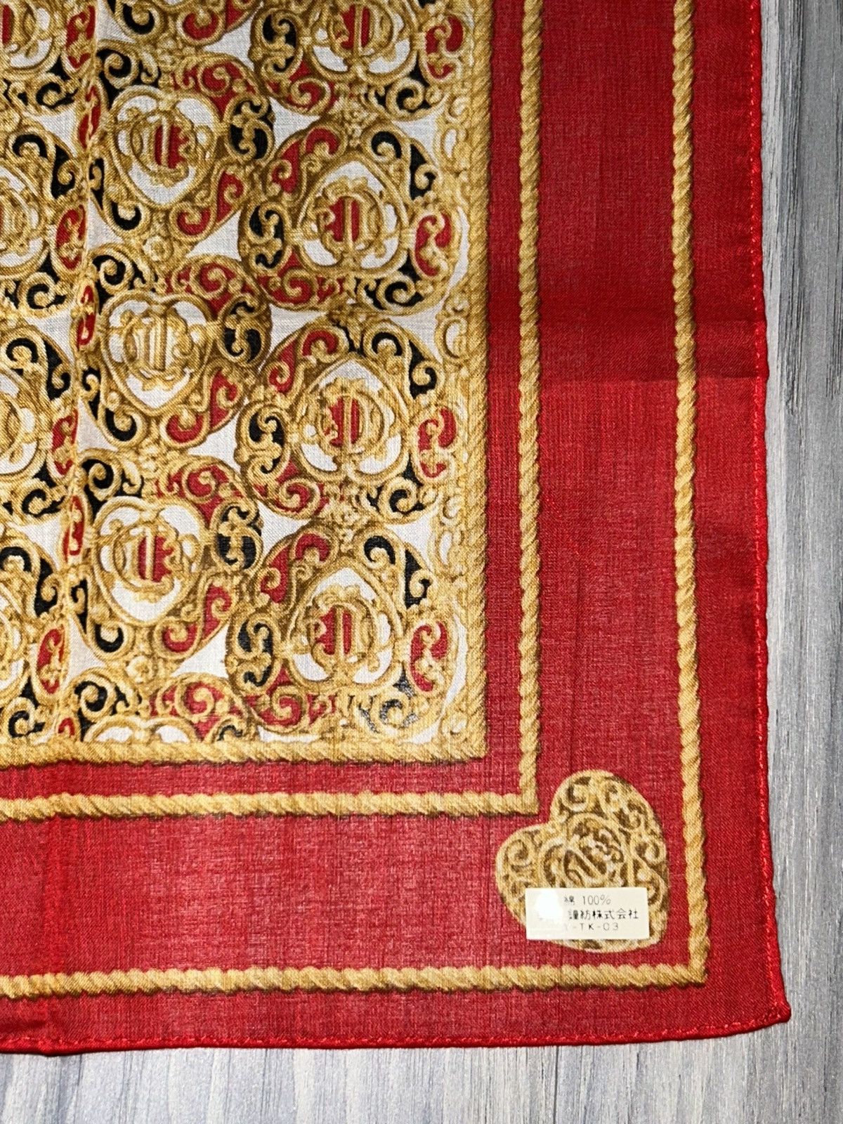 Dior Vintage Christian Dior Red & Gold Cotton Handkerchief Size ONE SIZE - 8 Thumbnail