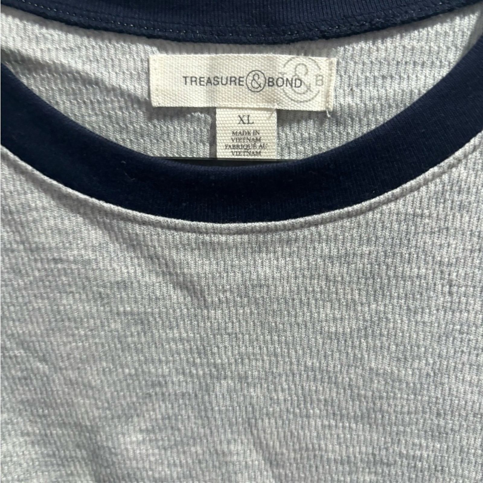 Treasure & Bond TREASURE & BOND Grey Heather-Navy Crew Neck Trim Thermal Top Size XL / US 12-14 / IT 48-50 - 3 Thumbnail