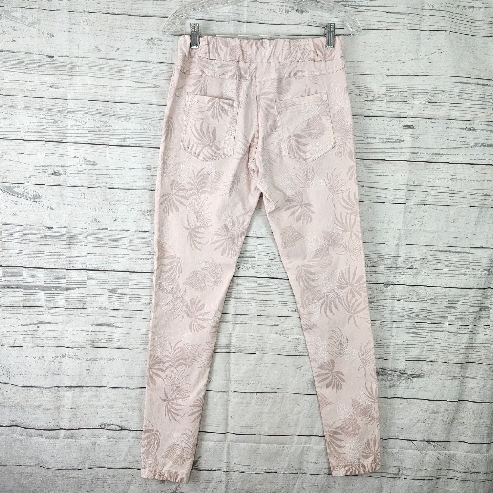 Pinko Venti6 Womens Skinny Pants XS Pink Tropical Leaf Print Drawstring Mid Rise Pants Size 26" / US 2 / IT 38 - 3 Thumbnail