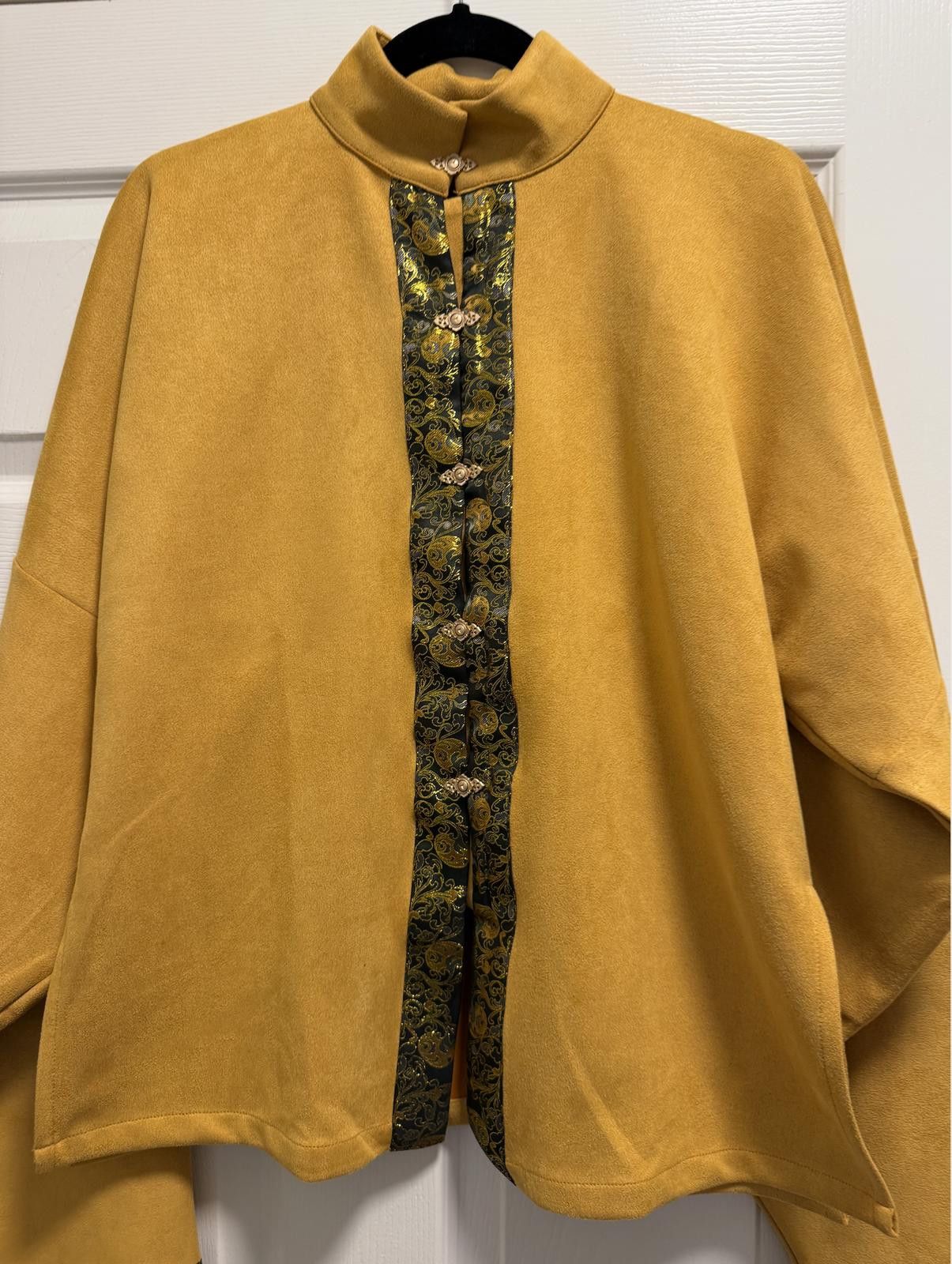 Designer Golden Mandarin-Collar Brocade Jacket – Chic & Cultural Size L / US 10 / IT 46 - 2 Thumbnail