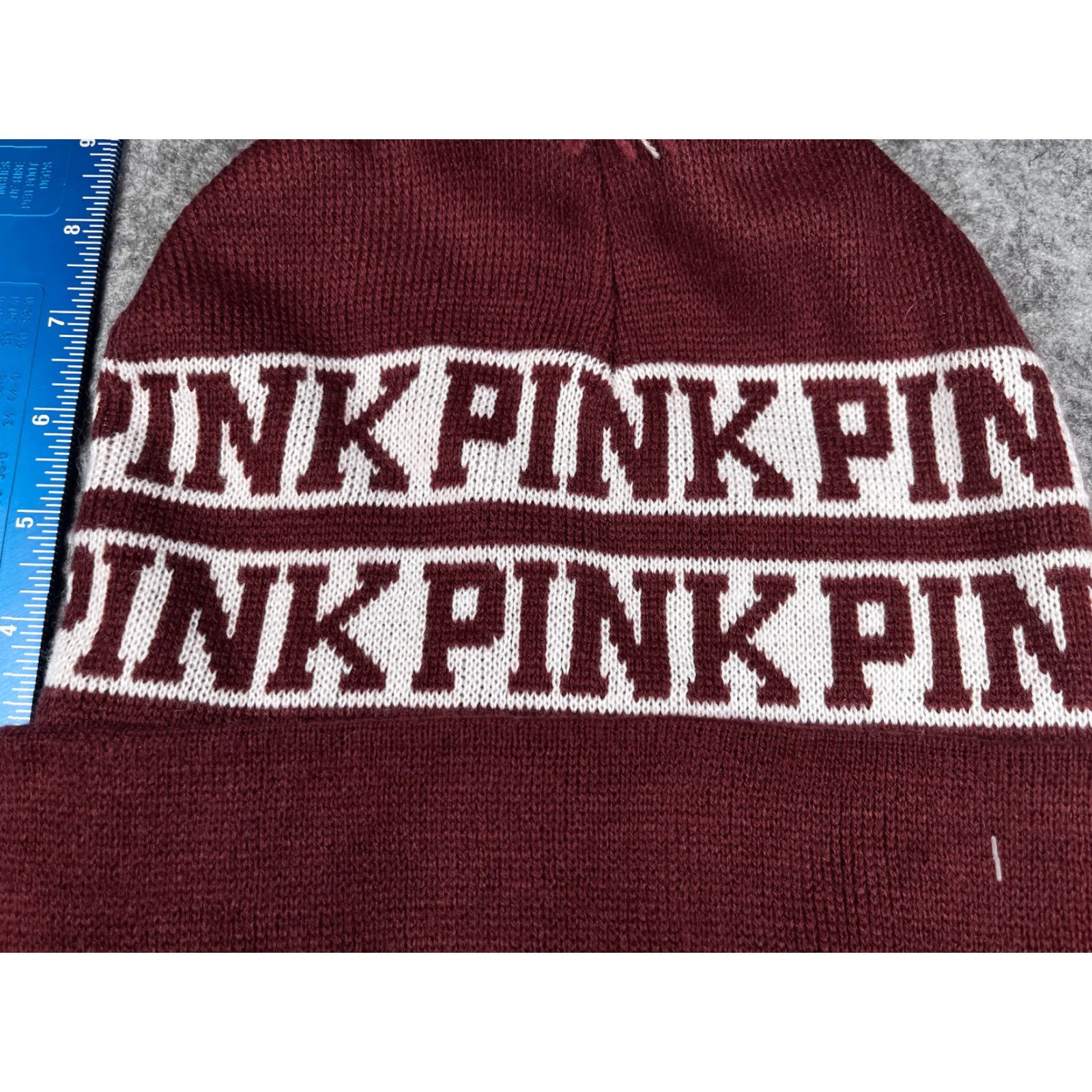 Victoria's Secret Victoria's Secret Beanie Toque Adult One Size Burgundy White Acrylic Pom Hat Size ONE SIZE - 2 Thumbnail