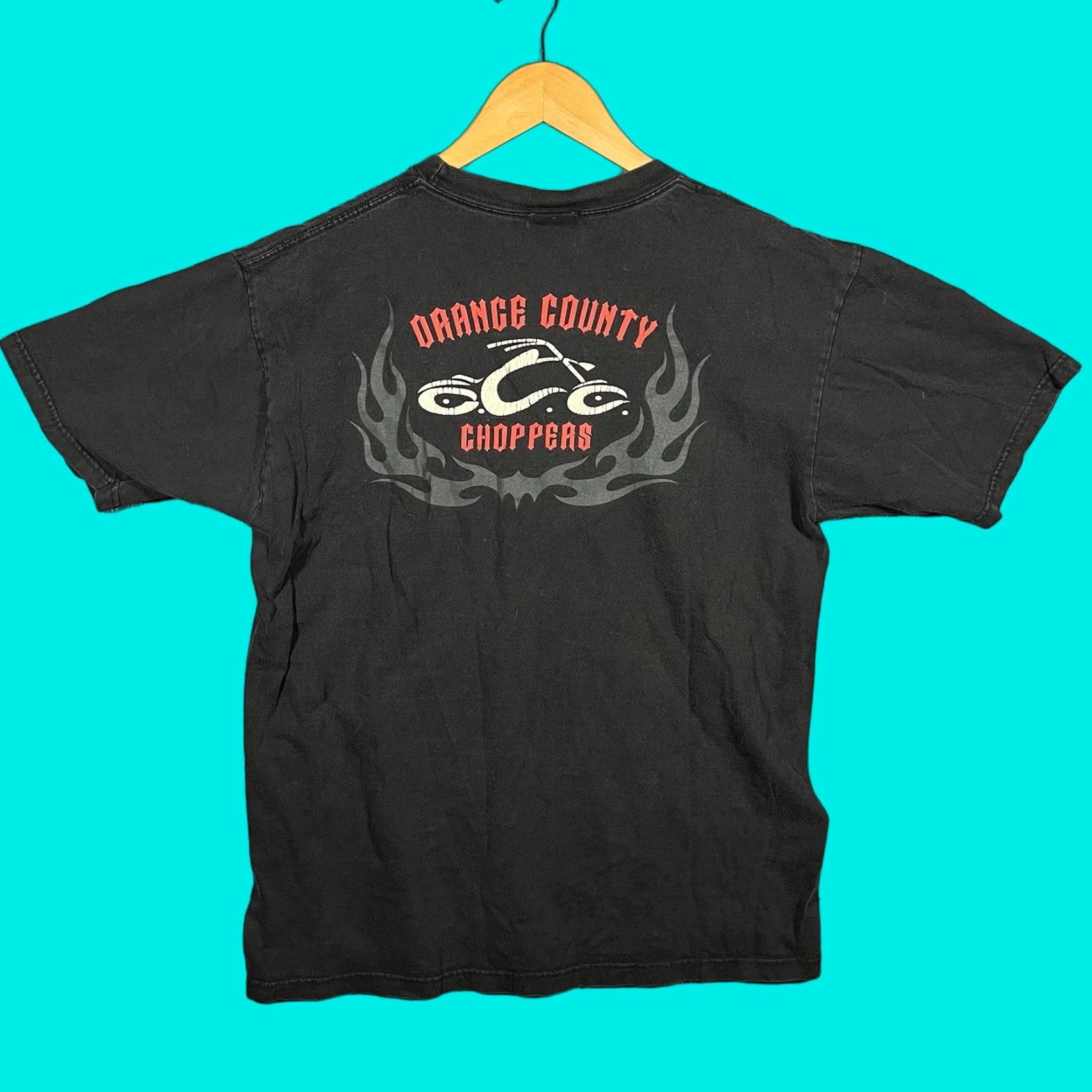 Logo 7 VINTAGE Choppers Brand Orange County T-Shirt Men Large Black Logo Flame Biker 90s Size US L / EU 52-54 / 3 - 1 Thumbnail