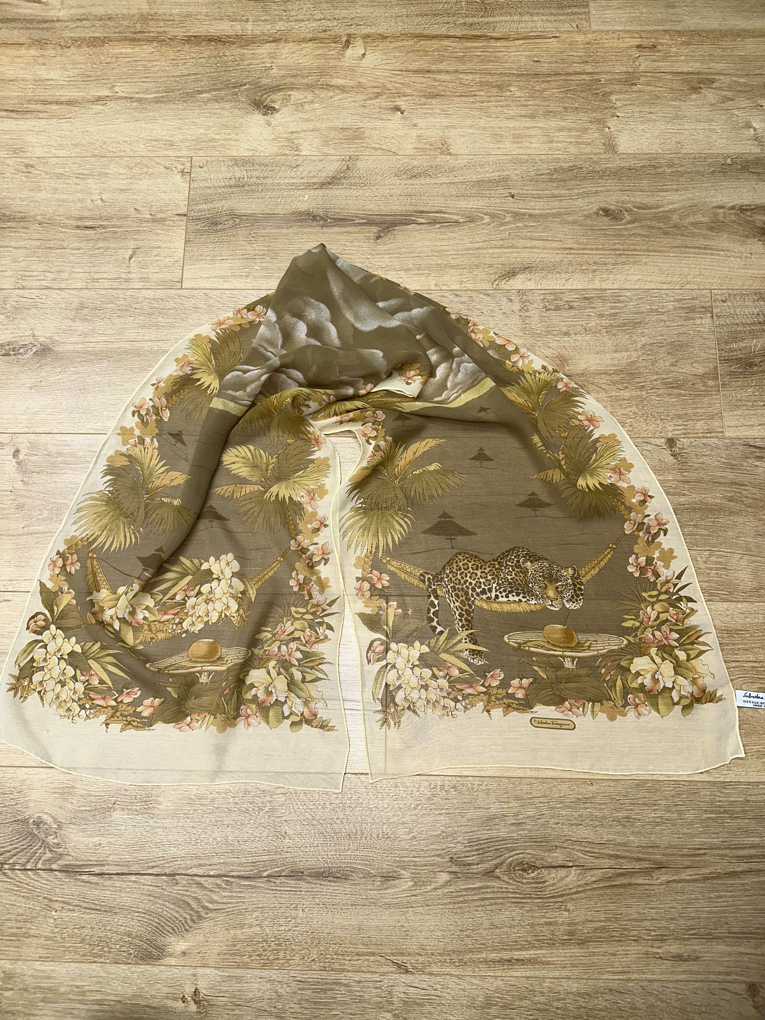 Salvatore Ferragamo Salvatore Ferragamo Leopard Tropical Resort 100% Silk Scarf Size ONE SIZE - 1 Thumbnail
