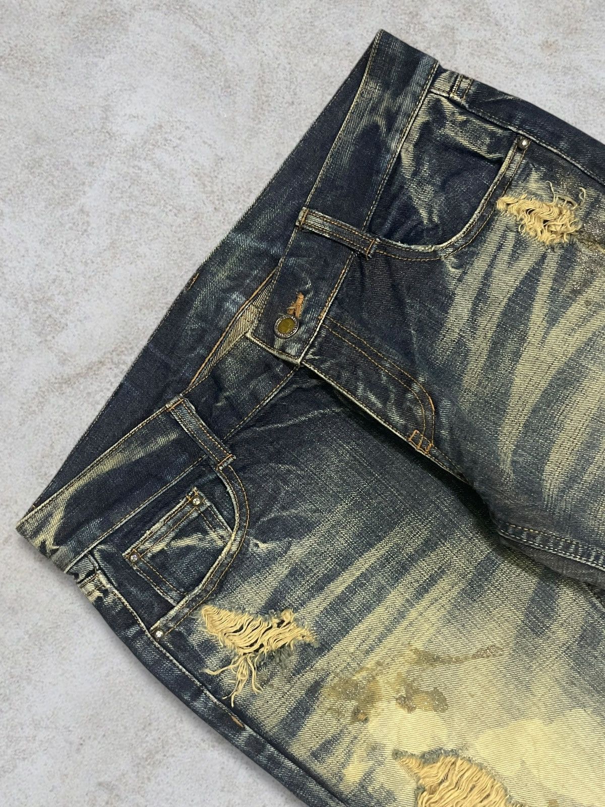 GOSTAR DE FUGA Japanese Goth Acid Wash Distressed Avant-Garde Flare Denim Size 32" / US 10 / IT 46 - 4 Thumbnail