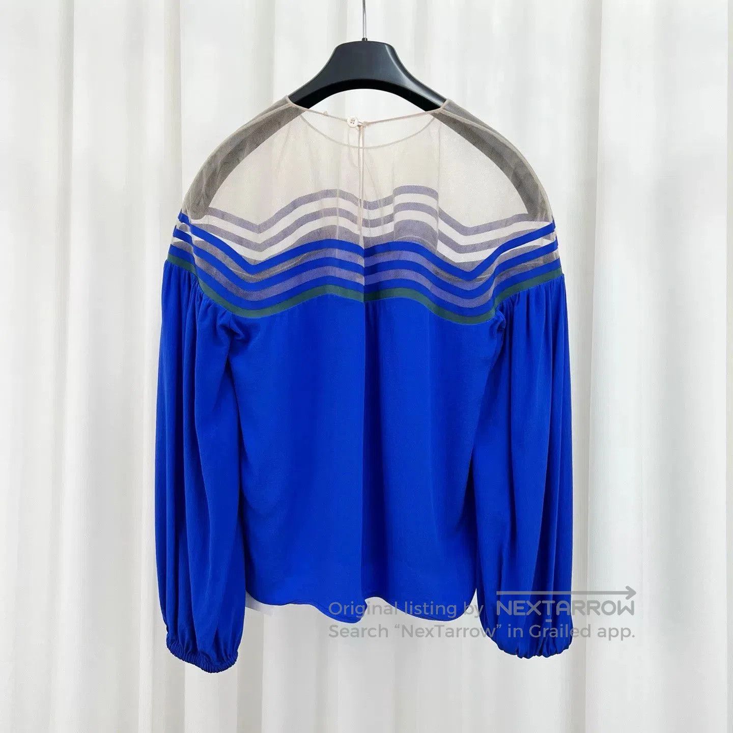 Fendi Fendi Blue White Silk Lantern Sleeve Top. Size S / US 4 / IT 40 - 2 Thumbnail