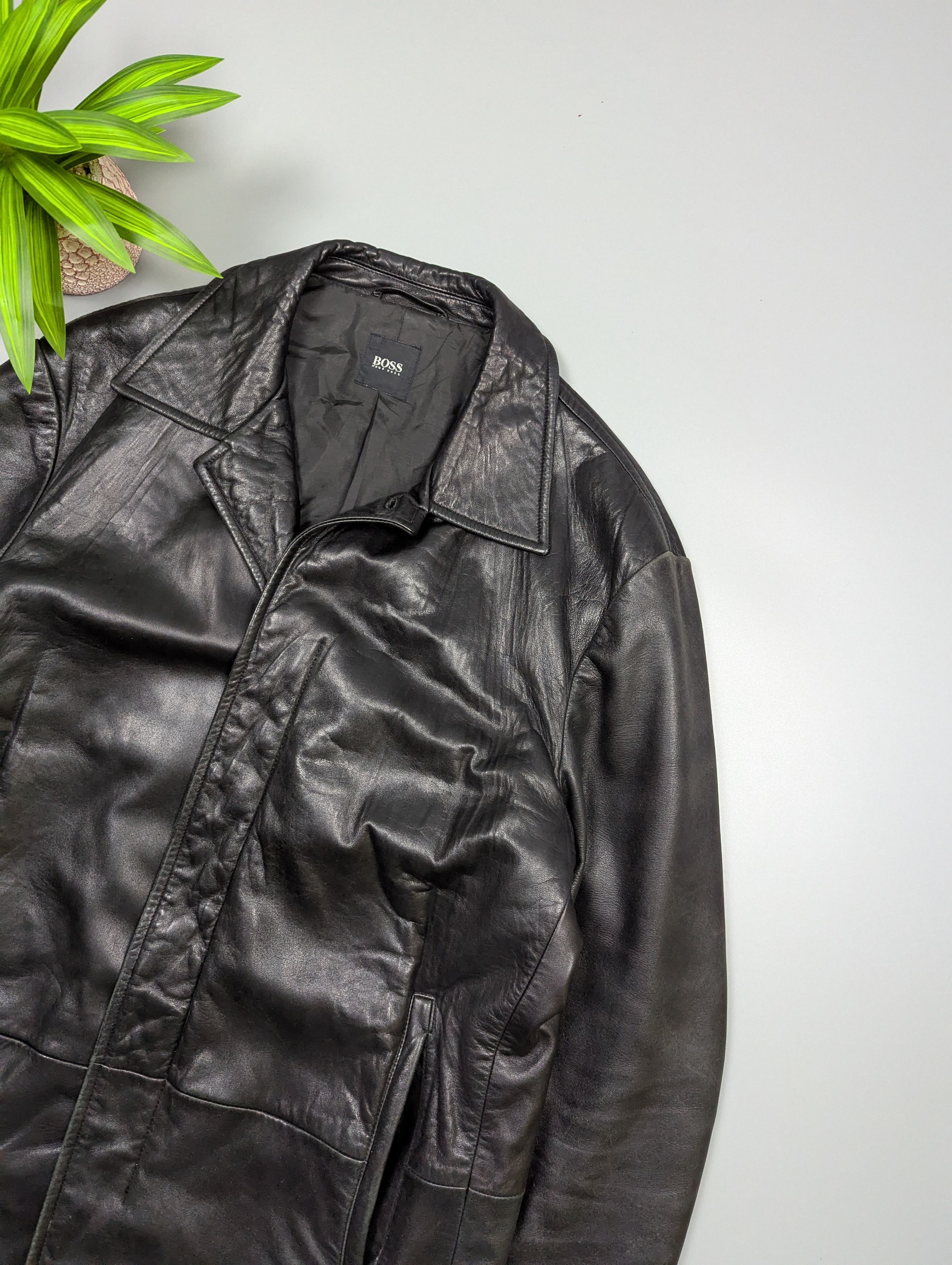 Hugo Boss VTG Hugo Boss Black Leather Jacket Coat L/XL Size US L / EU 52-54 / 3 - 3 Thumbnail