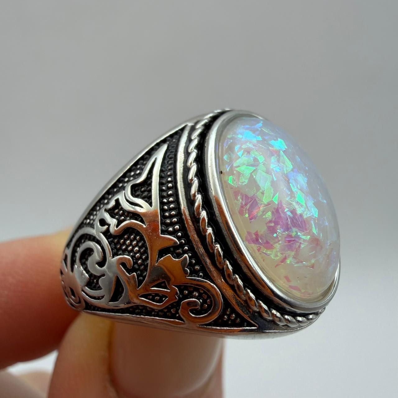 Vintage Vintage Opal Ring 925 Sterling Silver Unisex Statement Ring Size ONE SIZE - 4 Thumbnail