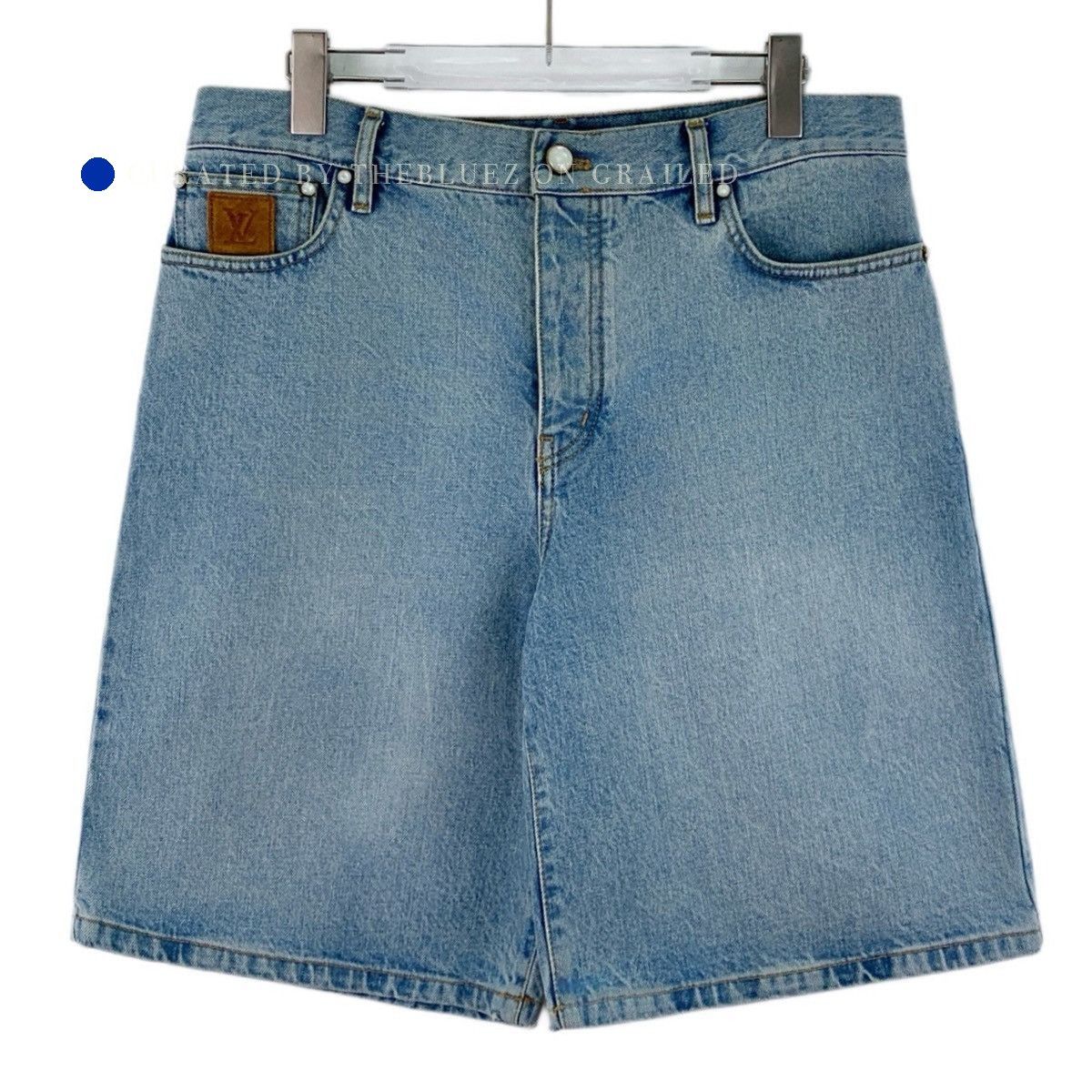 Louis Vuitton Blue Denim Shorts with Leather Patch Size US 32 / EU 48 - 1 Thumbnail