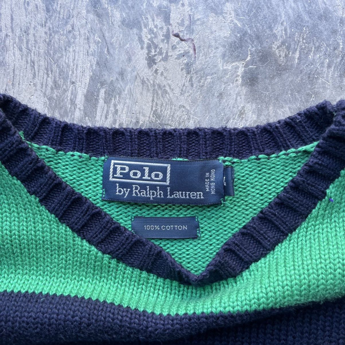 Polo Ralph Lauren × Vintage Vintage Polo Ralph Lauren Green and Navy Striped Sweater Size US L / EU 52-54 / 3 - 2 Thumbnail