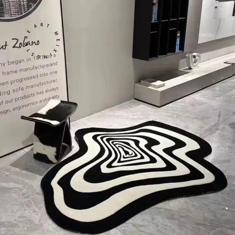 Japanese Brand Creative Black White Striped Living Room Carpet 50x80cm Size ONE SIZE - 3 Thumbnail