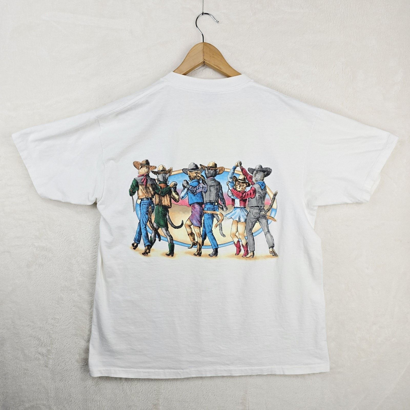 Other Vintage Dancing Cats Western Cowboys T-Shirt XL 90s Size US XL / EU 56 / 4 - 7 Thumbnail