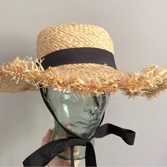 Forever 21 Straw Hat w/ Grosgrain Ribbon Chin Strap - One Size Size ONE SIZE - 3 Thumbnail