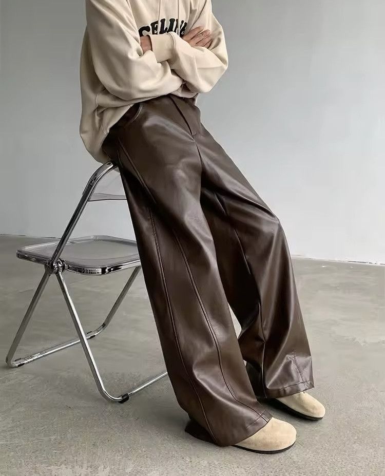 Jean Straight Wide Leg Pu Leather Casual Style Size US 31 - 1 Thumbnail