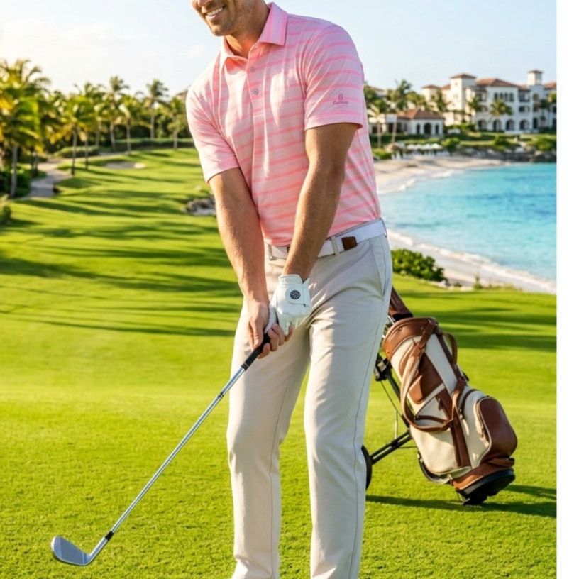 Callaway Golf Walter Hagen Performance Golf Polo – Peach/Pink Stripe – M Size US M / EU 48-50 / 2 - 5 Thumbnail