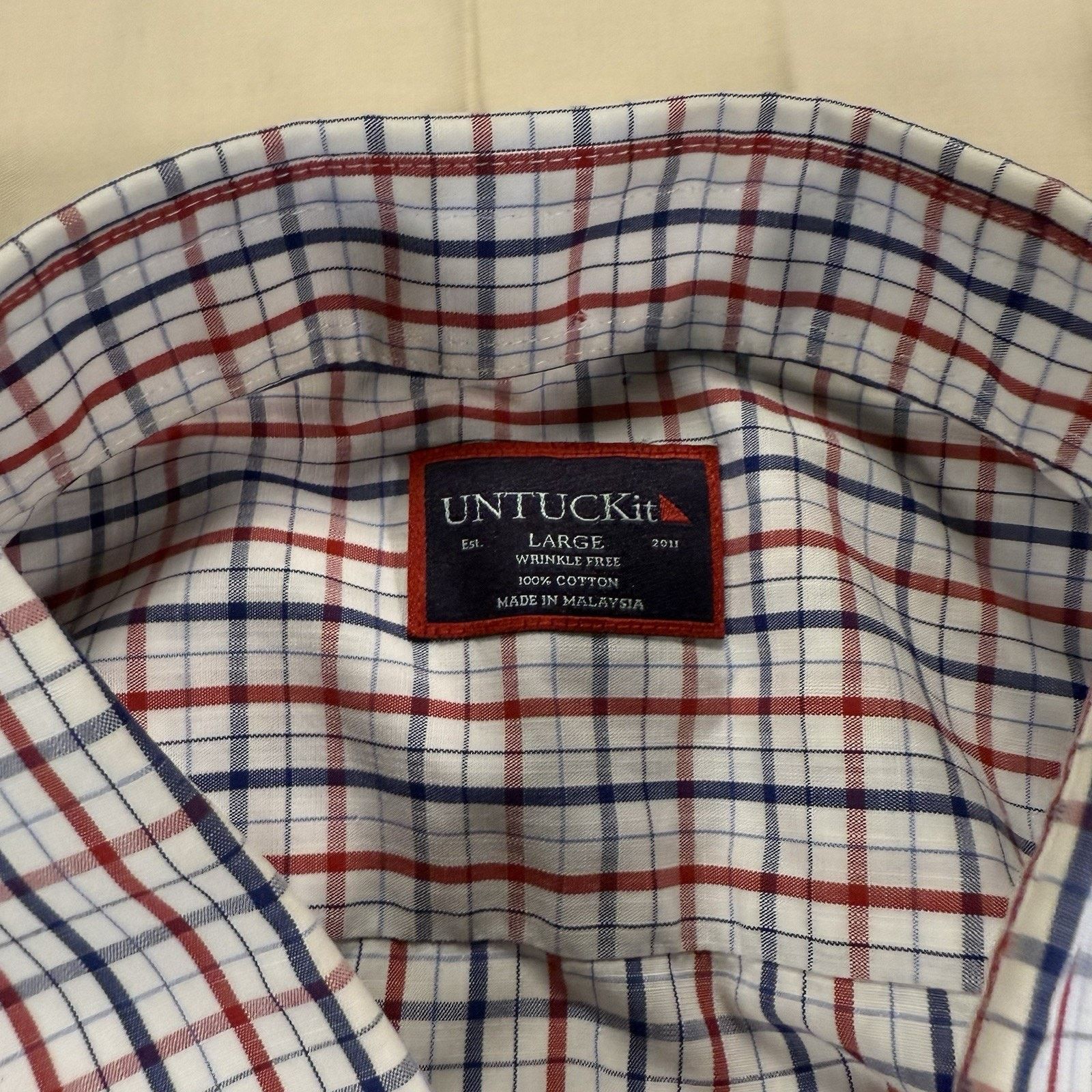 UNTUCKit UNTUCKit Kesser WF WrinkleFree Plaid Shirt Mens L White Red Size US L / EU 52-54 / 3 - 3 Thumbnail