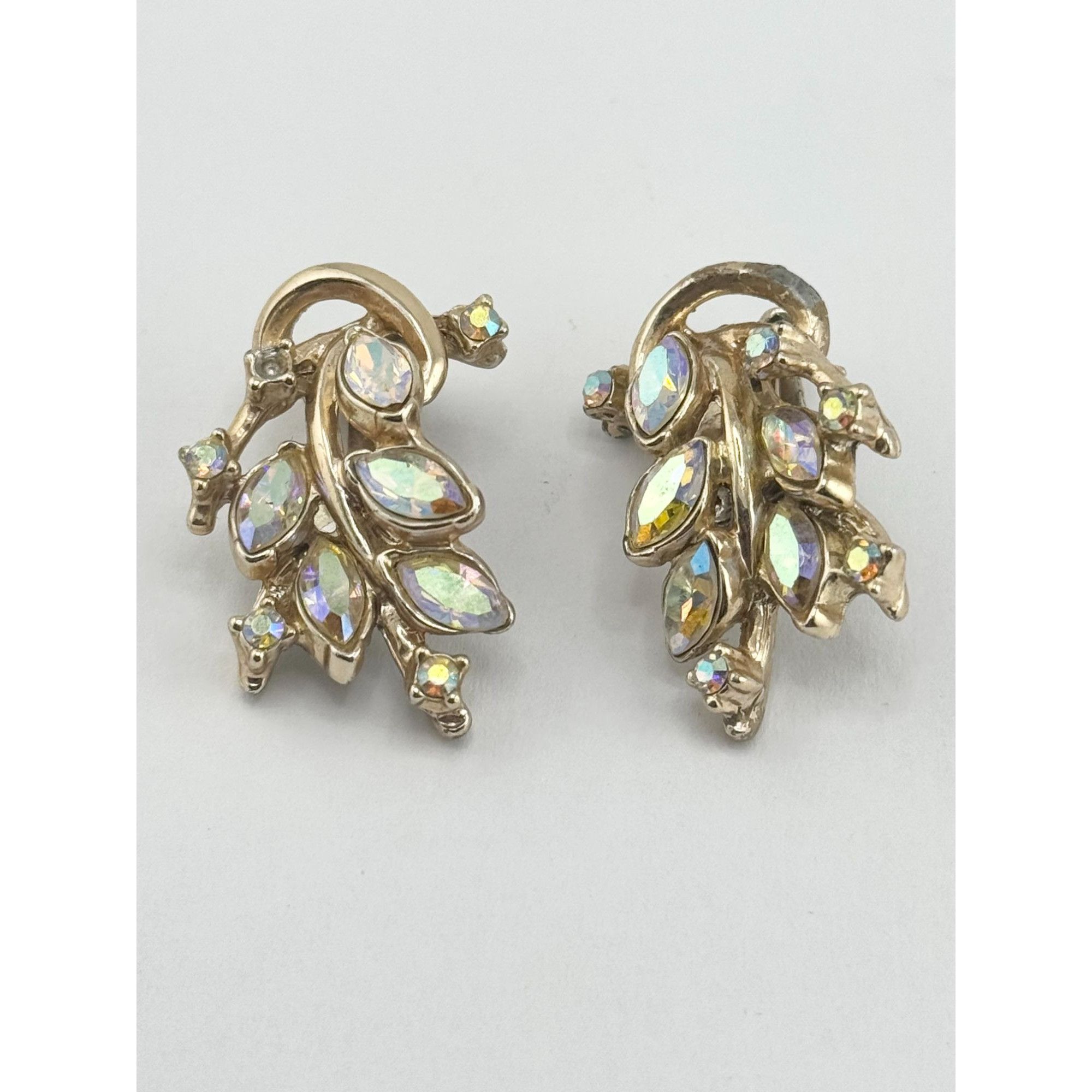 Vintage Vintage gold tone AB Flower Climber Earrings Size ONE SIZE - 4 Thumbnail