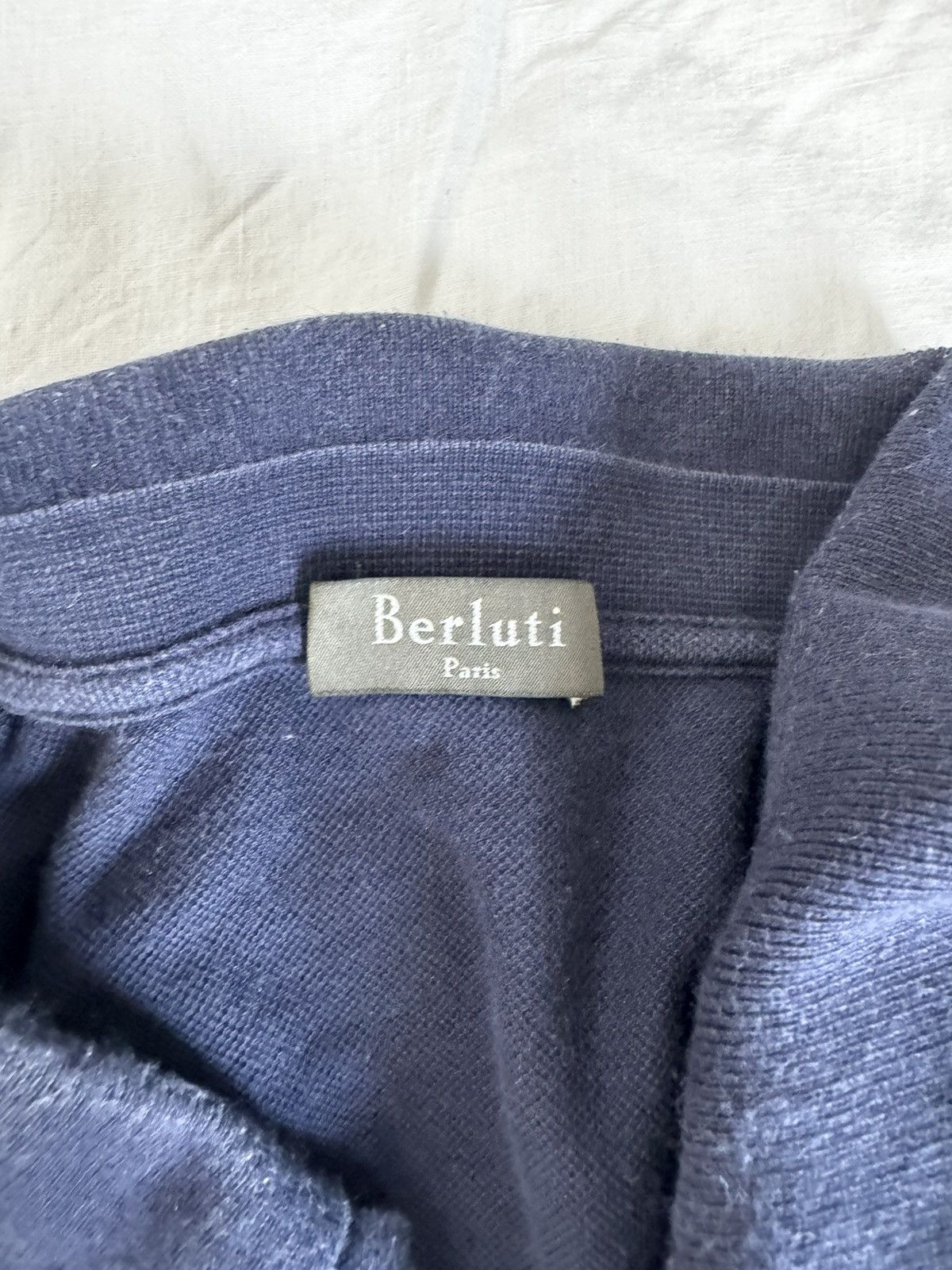 Berluti Berluti navy polo with leather detailing Size US XL / EU 56 / 4 - 2 Thumbnail