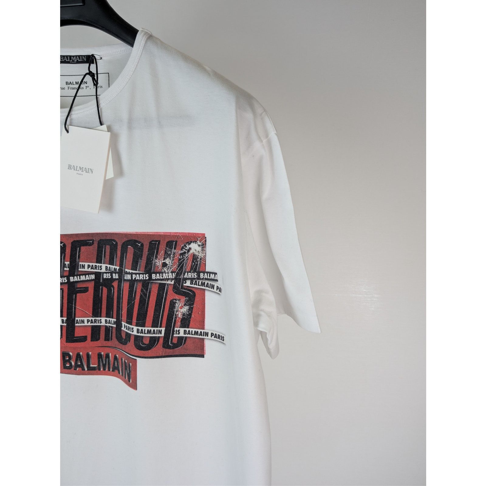 Balmain o1rshd1 Dangerous Print Cotton Crewneck T-Shirt in White Size US S / EU 44-46 / 1 - 5 Thumbnail