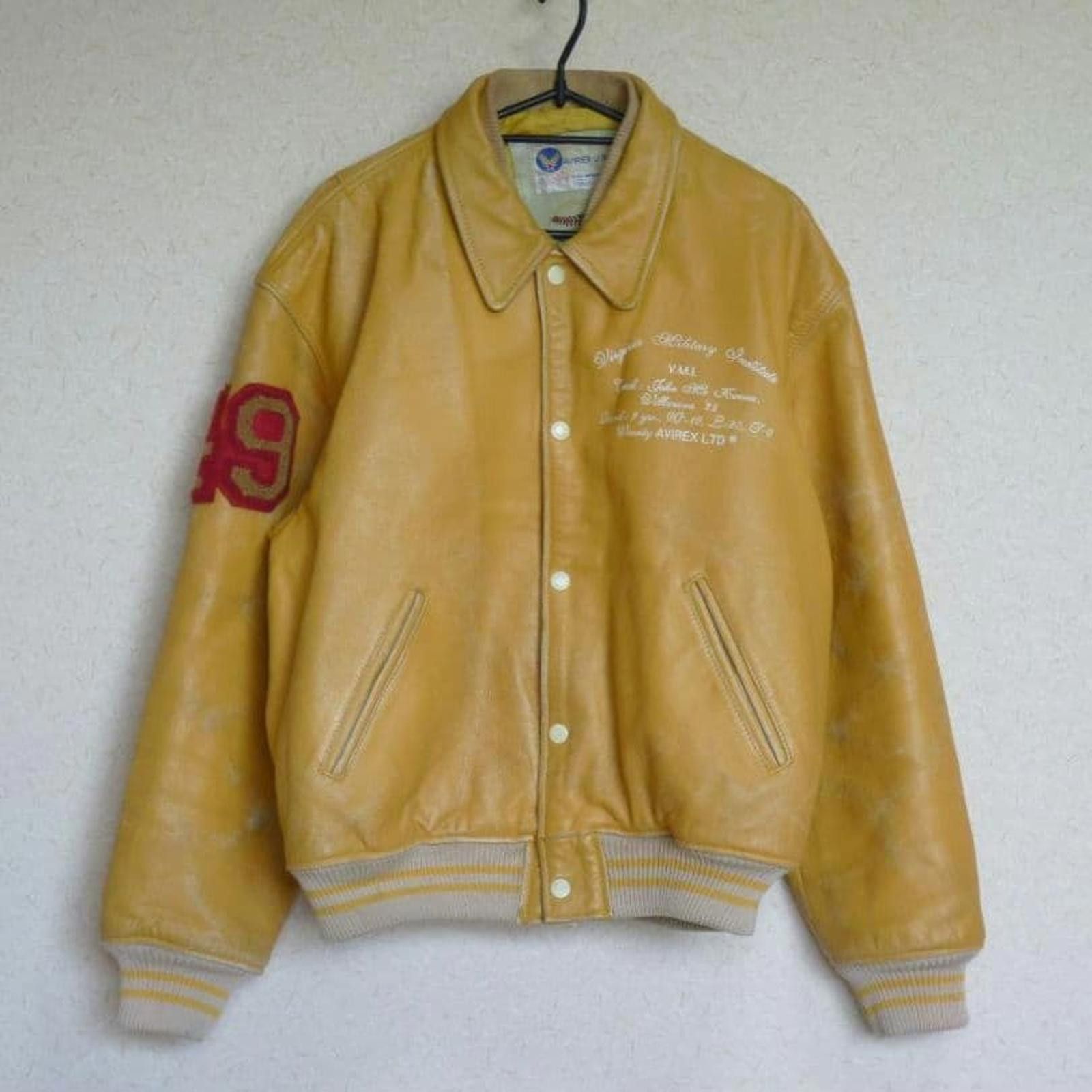 Avirex AVIREX - Vintage Yellow Leather Varsity Jacket with Embroide Size US M / EU 48-50 / 2 - 2 Thumbnail