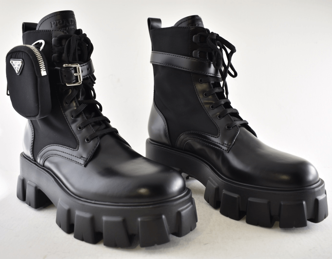 Prada Prada Monolith Leather Nylon Pouch Lug Sole Combat Boot 41.5 Size US 11.5 / IT 41.5 - 4 Thumbnail