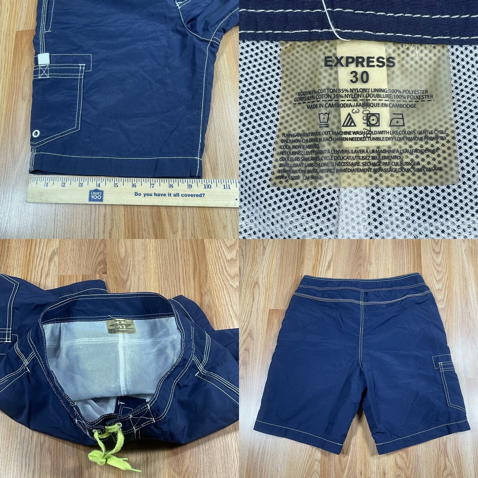 Express Express Shorts Mens 30 Navy Blue Drawstring Swim Trunks Beach Polyester Blend Nylon Polyester Size US 30 / EU 46 - 8 Thumbnail