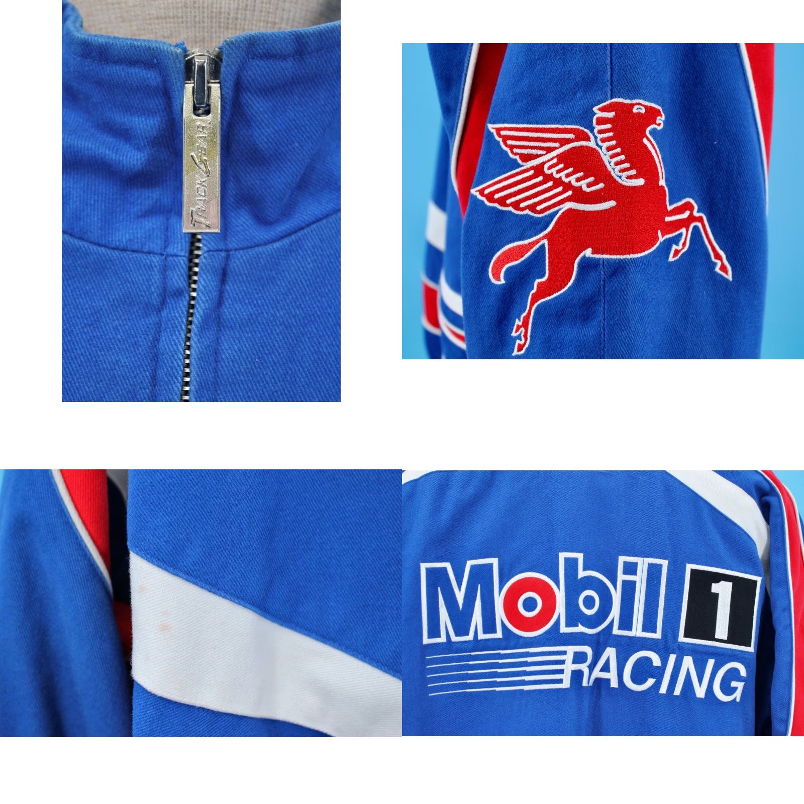 NASCAR Track Gear NASCAR Racing Jacket XL Men’s VTG 90s Jeremy Mayfield Mobil 1 Blue Cotton 1990s Size US XL / EU 56 / 4 - 8 Thumbnail