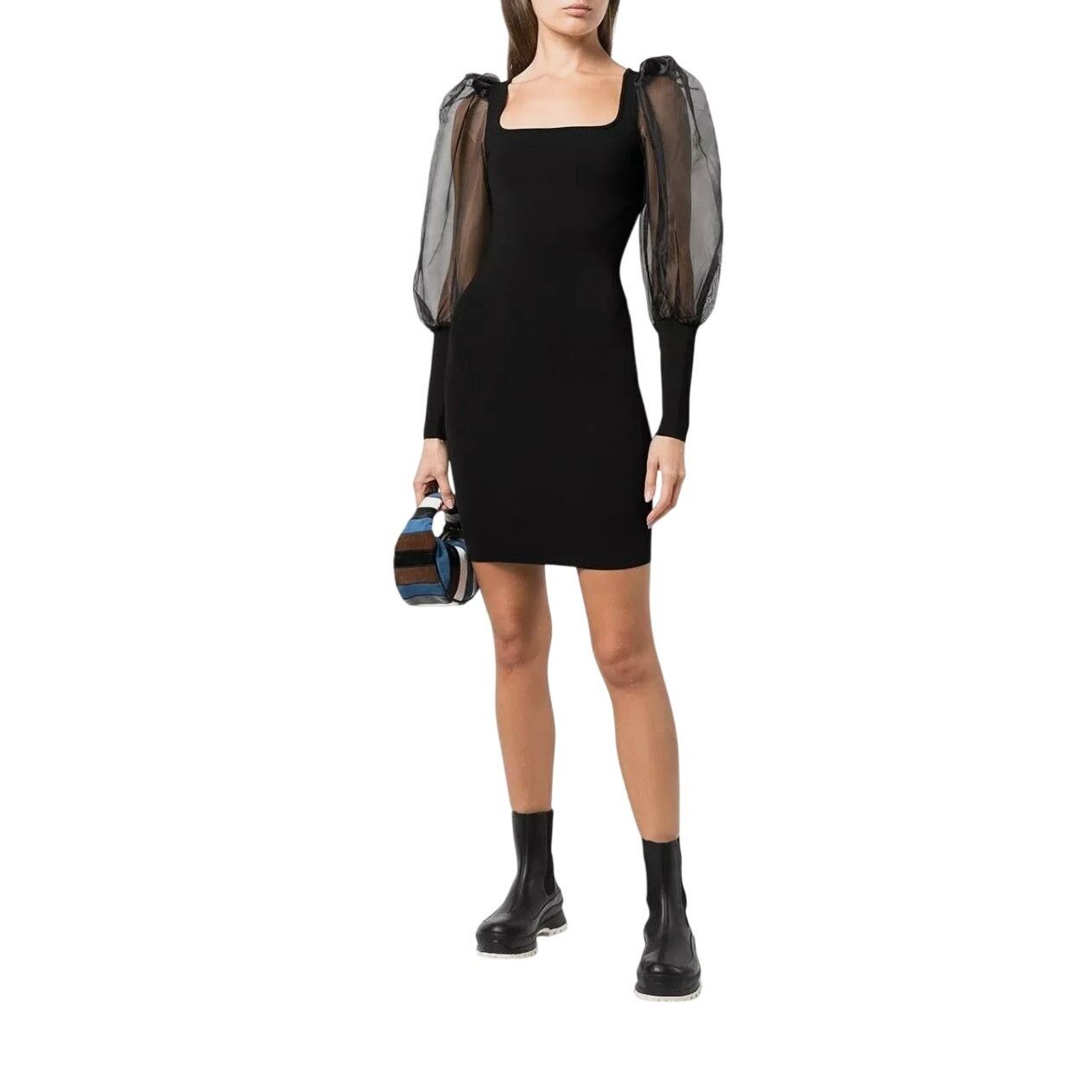 Alice + Olivia ALICE+OLIVIA | Abella Puff Sleeve Black Knit Mini Dress XS Size XS / US 0-2 / IT 36-38 - 2 Thumbnail