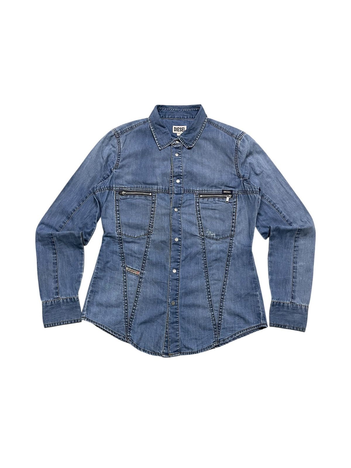 Diesel 2000s DIESEL BLUE DENIM BLOUSE WESTERN SNAP BUTTON SHIRT Size S / US 4 / IT 40 - 1 Thumbnail