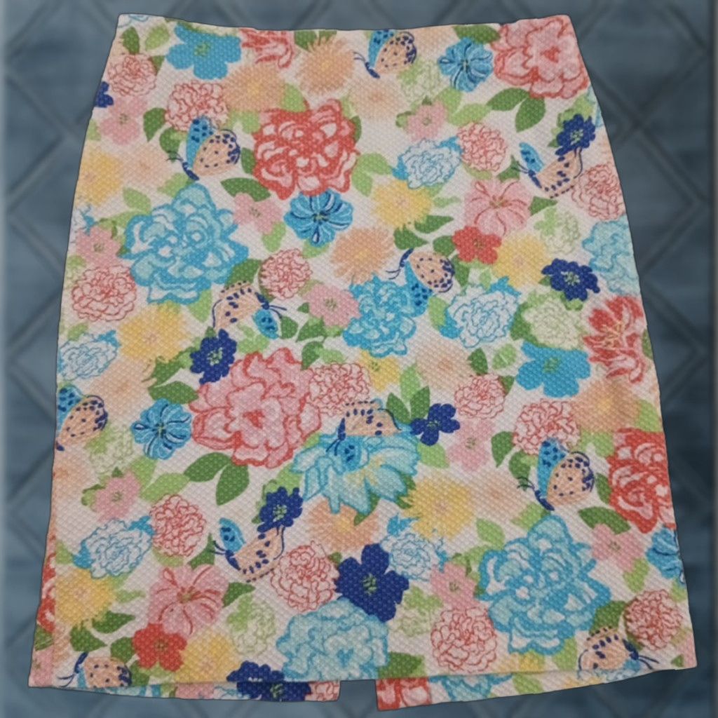 Talbots Talbots Skirt Knee Length Multicolor Floral Pattern Textured Zip Cotton Blend 8 Women's Regular"} Size 30" / US 8 / IT 44 - 1 Thumbnail