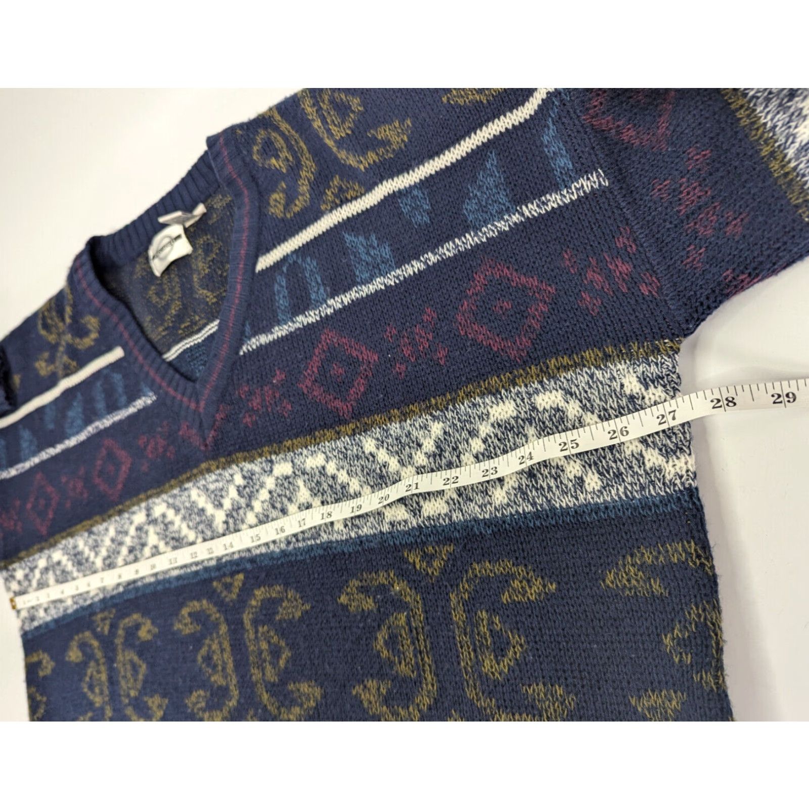 Vintage VINTAGE Piccadilly Mens XLT Navy Geometric Crew Neck Sweater 80s Big & Tall Pullover Knit Acrylic Size US XL / EU 56 / 4 - 6 Thumbnail