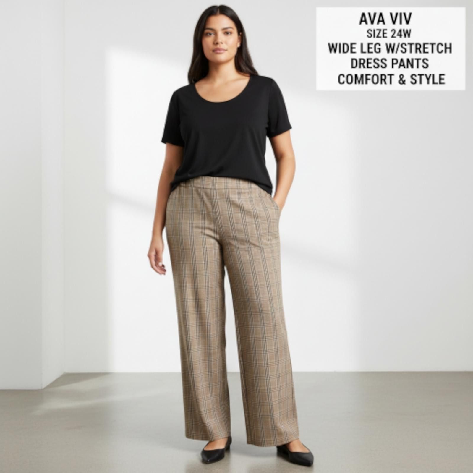 Other AVA & VIV 24W Wide Leg Classic Plaid W/Stretch Dress Pants Size 42" / US 20 - 2 Thumbnail