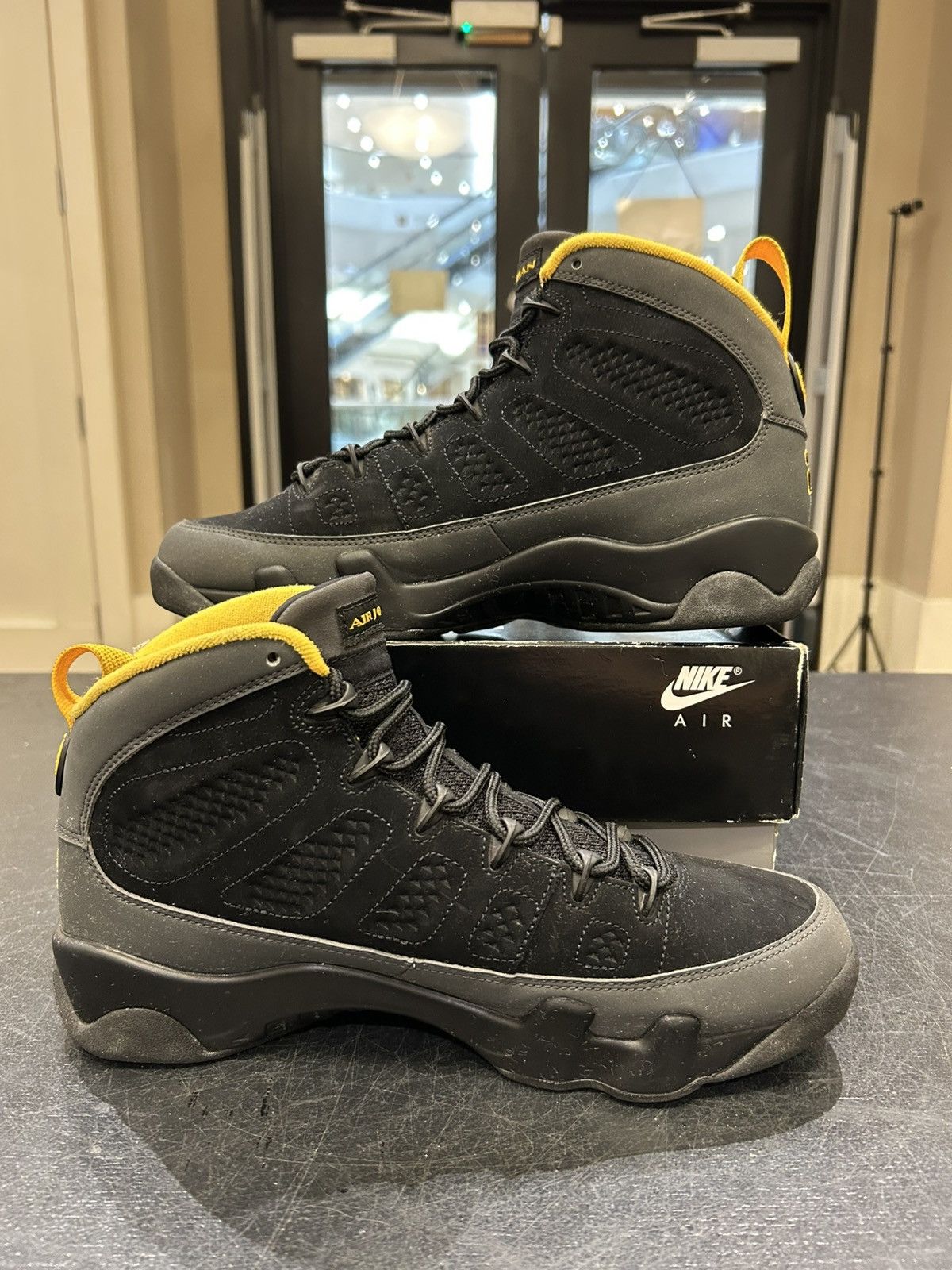 Jordan Brand Jordan 9 Retro ‘Black Charcoal University Gold’ Size US 9.5 / EU 42-43 - 2 Thumbnail