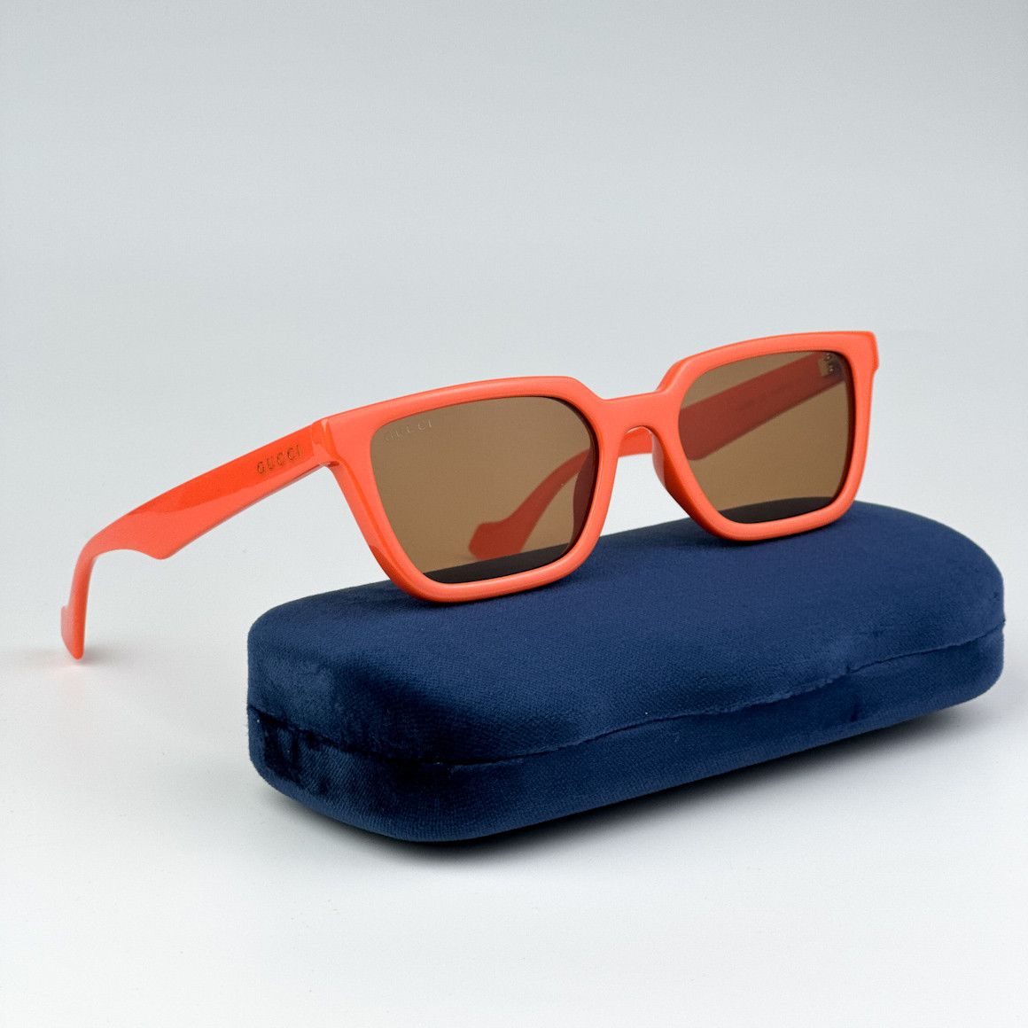 image of New Gucci Gg1539S 004 Unisex Rectangle Sunglasses GG 1539S in Orange/Brown, Men's