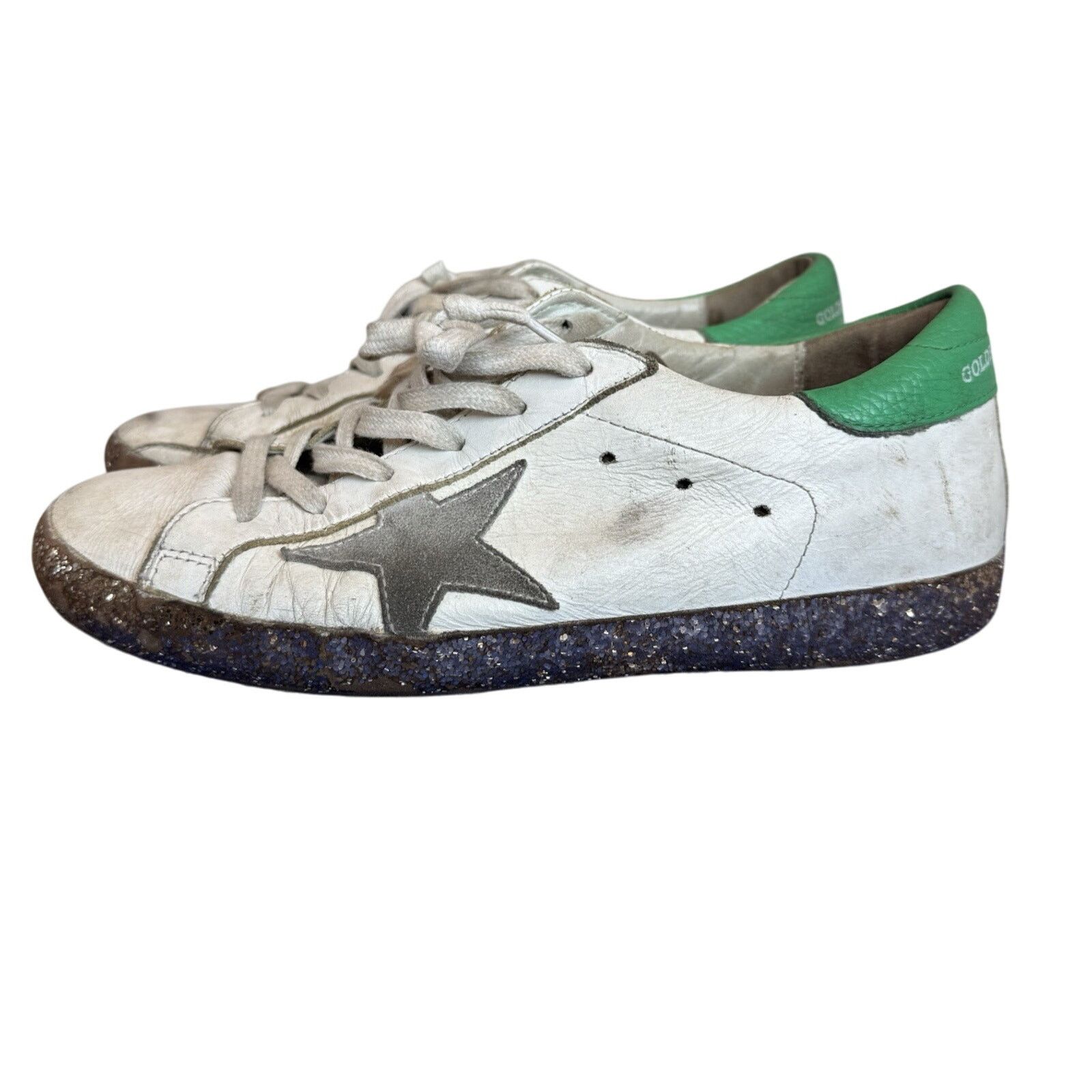 Golden Goose Superstar White Leather Low Top Brown Glitter Shoes, Women's (Size 7)