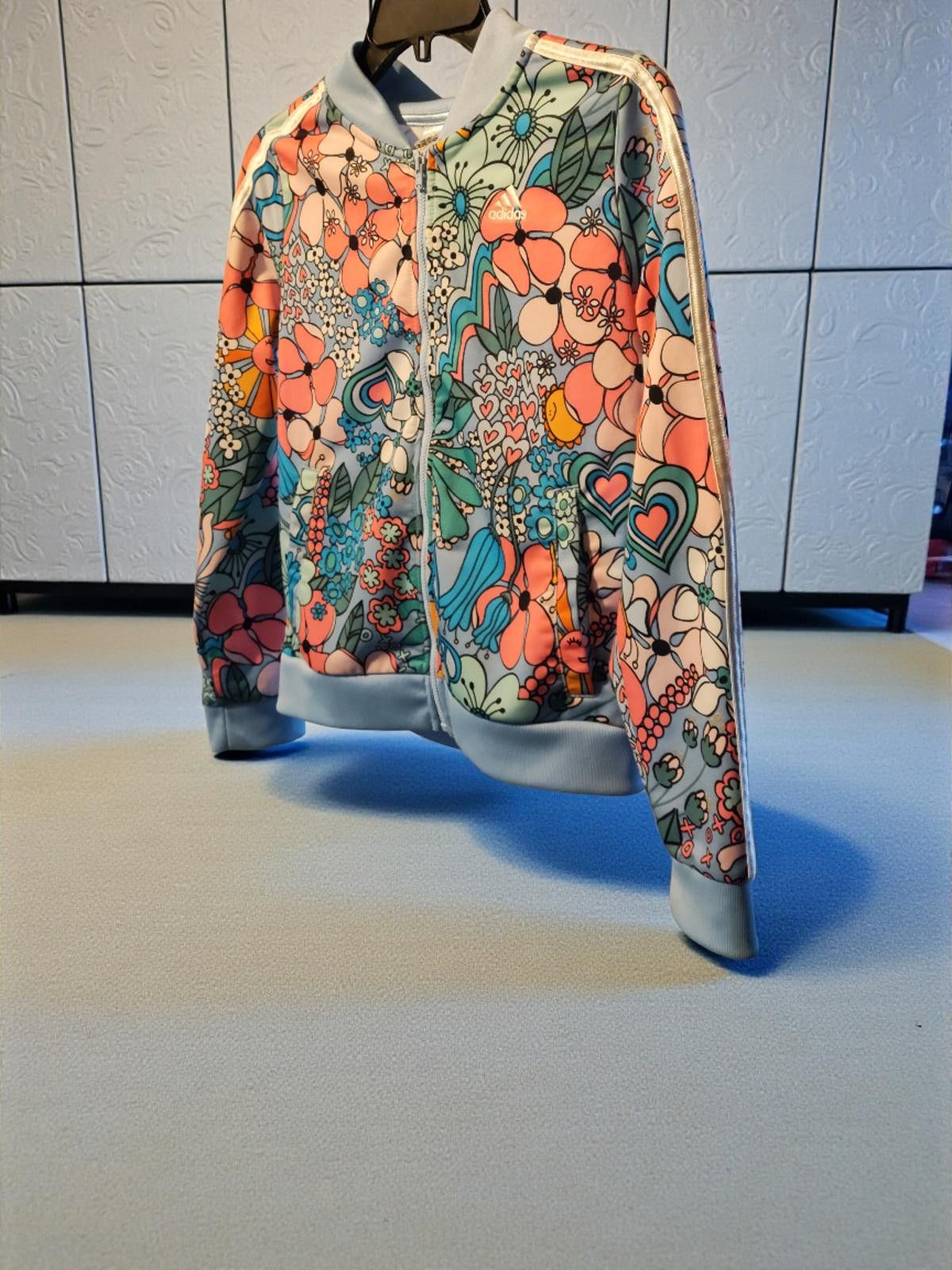 Adidas Adidas Girl's Floral Sweat Jacket Large (14) Size ONE SIZE - 4 Thumbnail