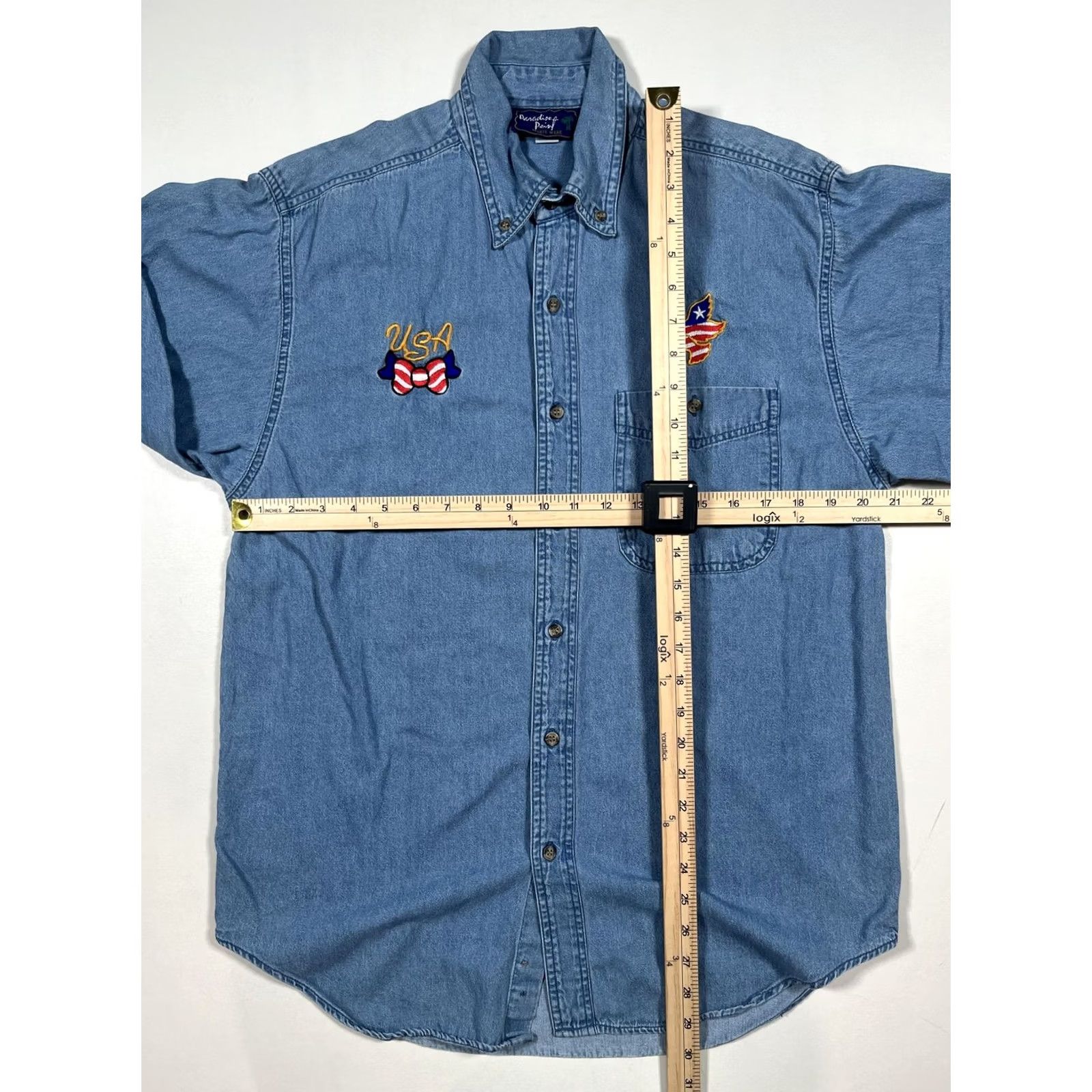 Paradise Paradise Point Shirt Mens Medium Blue Denim USA Flag Patriotic Embroidered Eagle Size US M / EU 48-50 / 2 - 7 Thumbnail