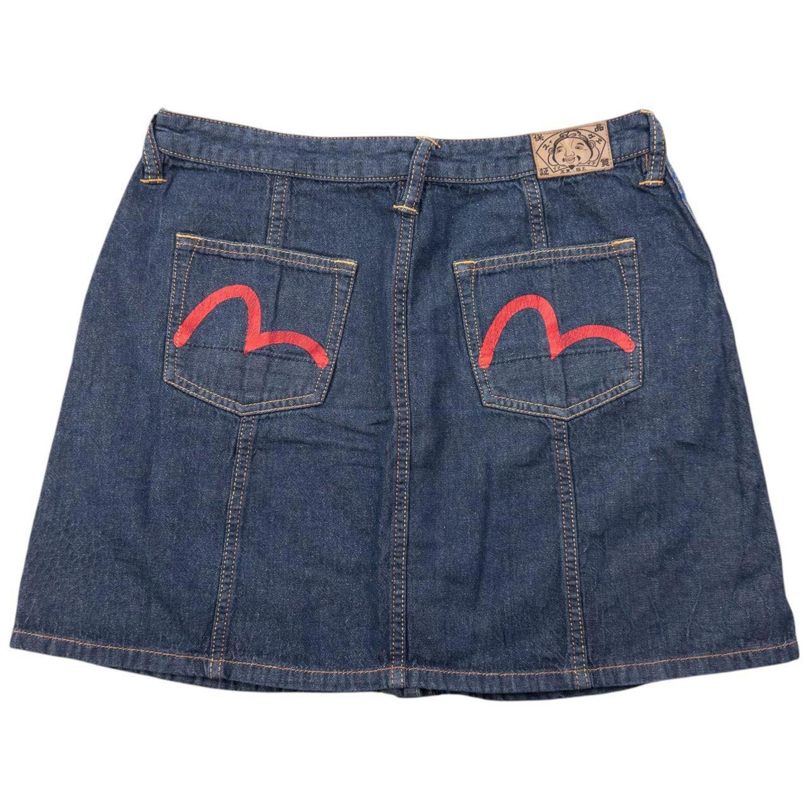 Vintage 2000s Evisu Double Gull Reversible Denim Mini Skirt