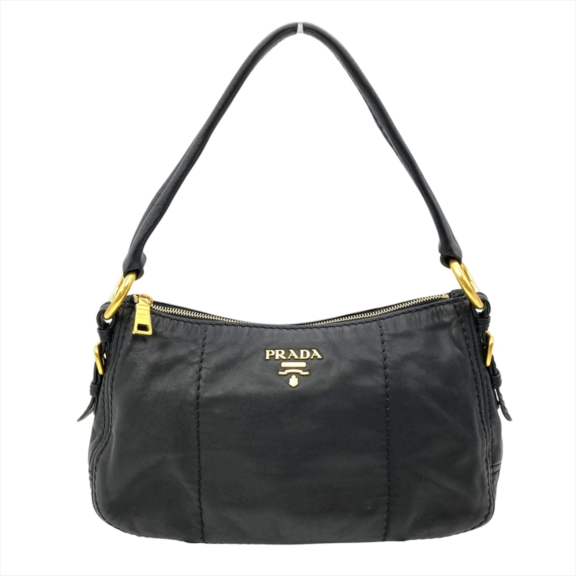 Prada PRADA handbag shoulder bag leather black gold ladies w0712a 