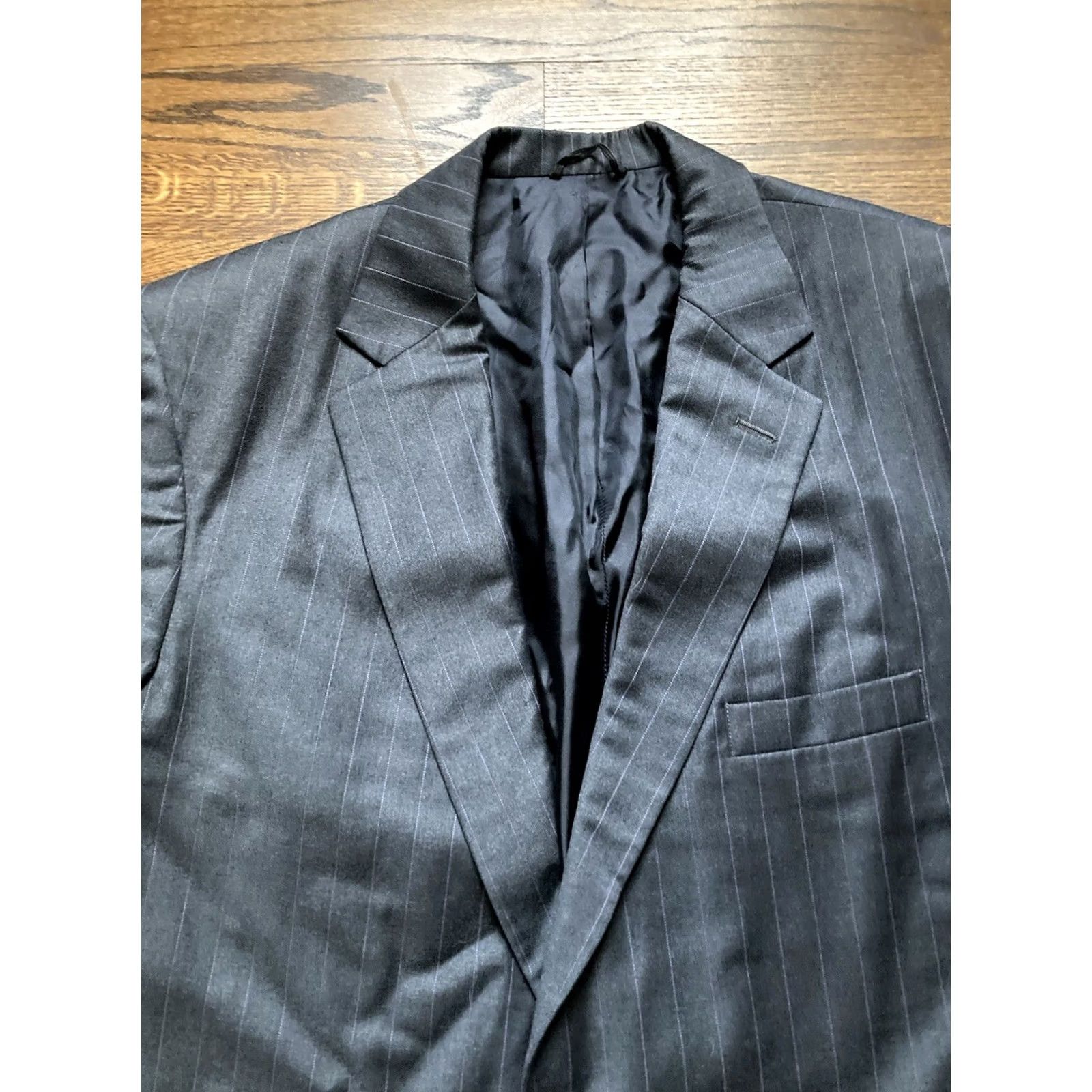 Ermenegildo Zegna Ermenegildo Zegna Blazer Wool Jacket Mens Charcoal Gray Sz 46R Pinstriped Size 46R - 4 Thumbnail