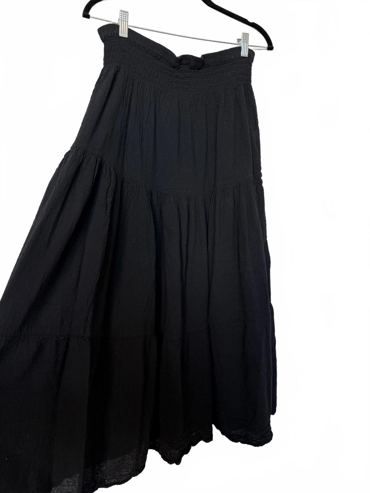 Designer Black Maxi Peasant Tiered Skirt - 100% Cotton Size 36" / US 14 / IT 50 - 4 Thumbnail