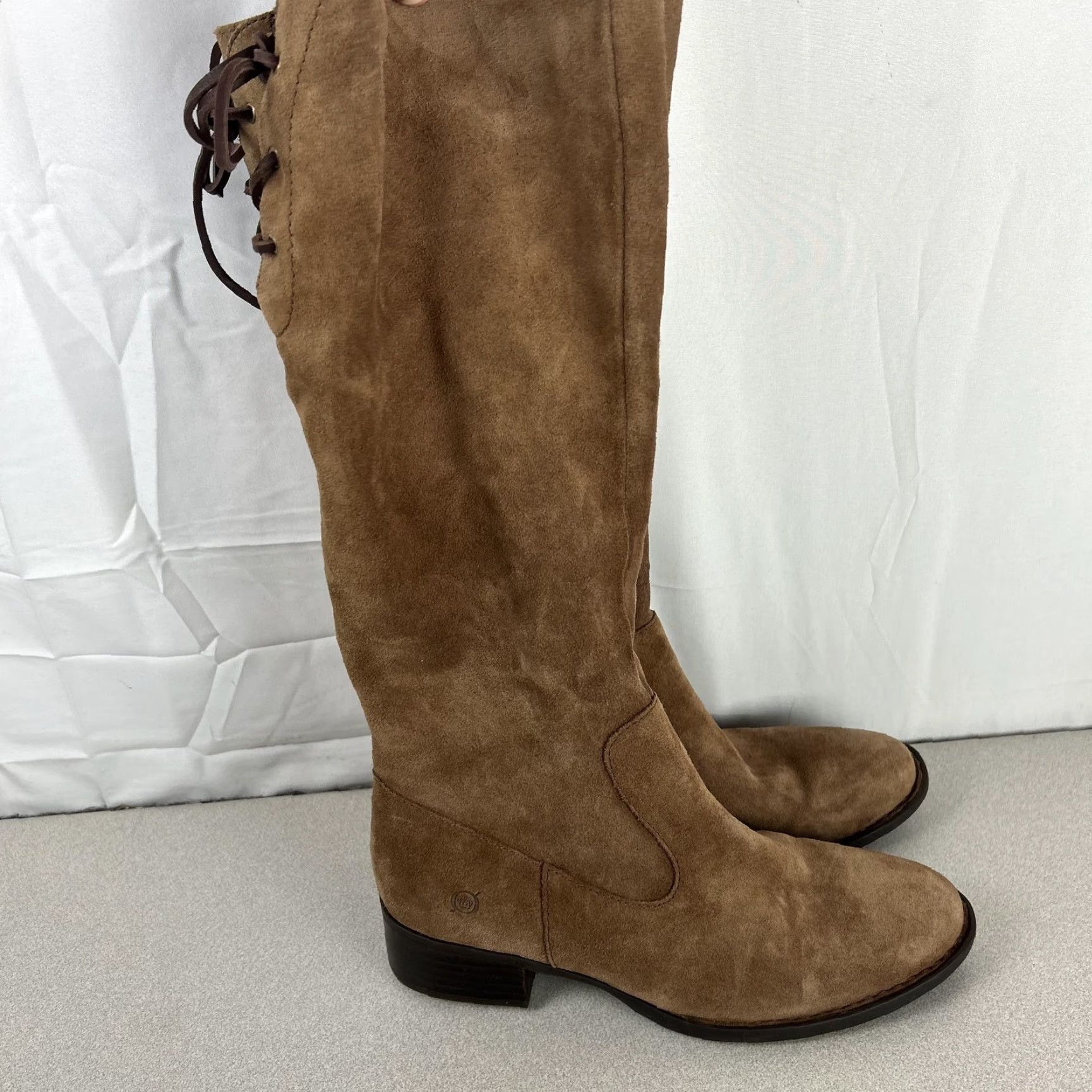 Born Born Boots Womens Size 9 Brown Suede Knee High Riding Zip Lace Up Block Heel Size US 9 / IT 39 - 4 Thumbnail