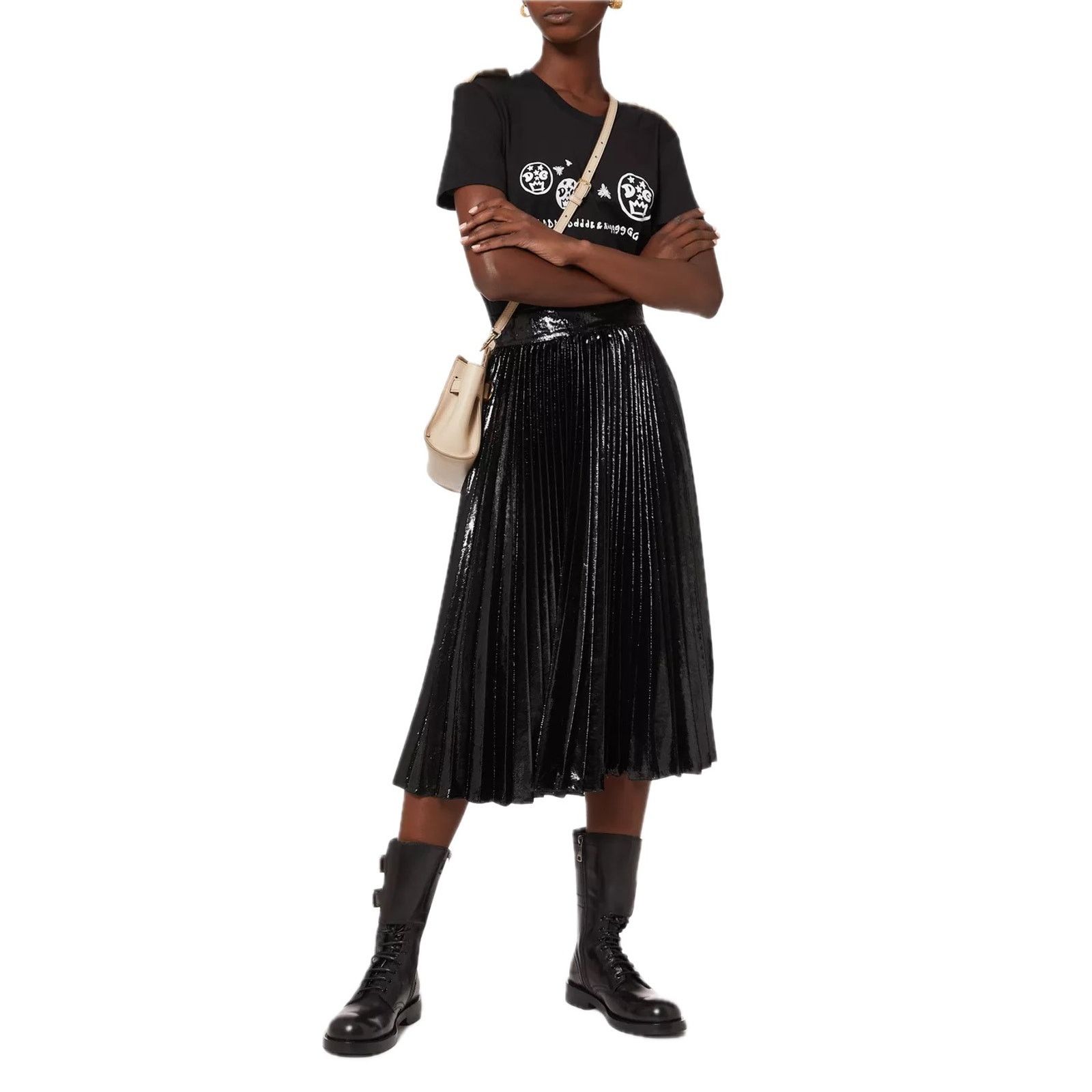 Dolce & Gabbana Dolce & Gabbana Black Pleated Midi Skirt Lamé Velvet IT 40 Size 27" / US 4 / IT 40 - 10 Thumbnail