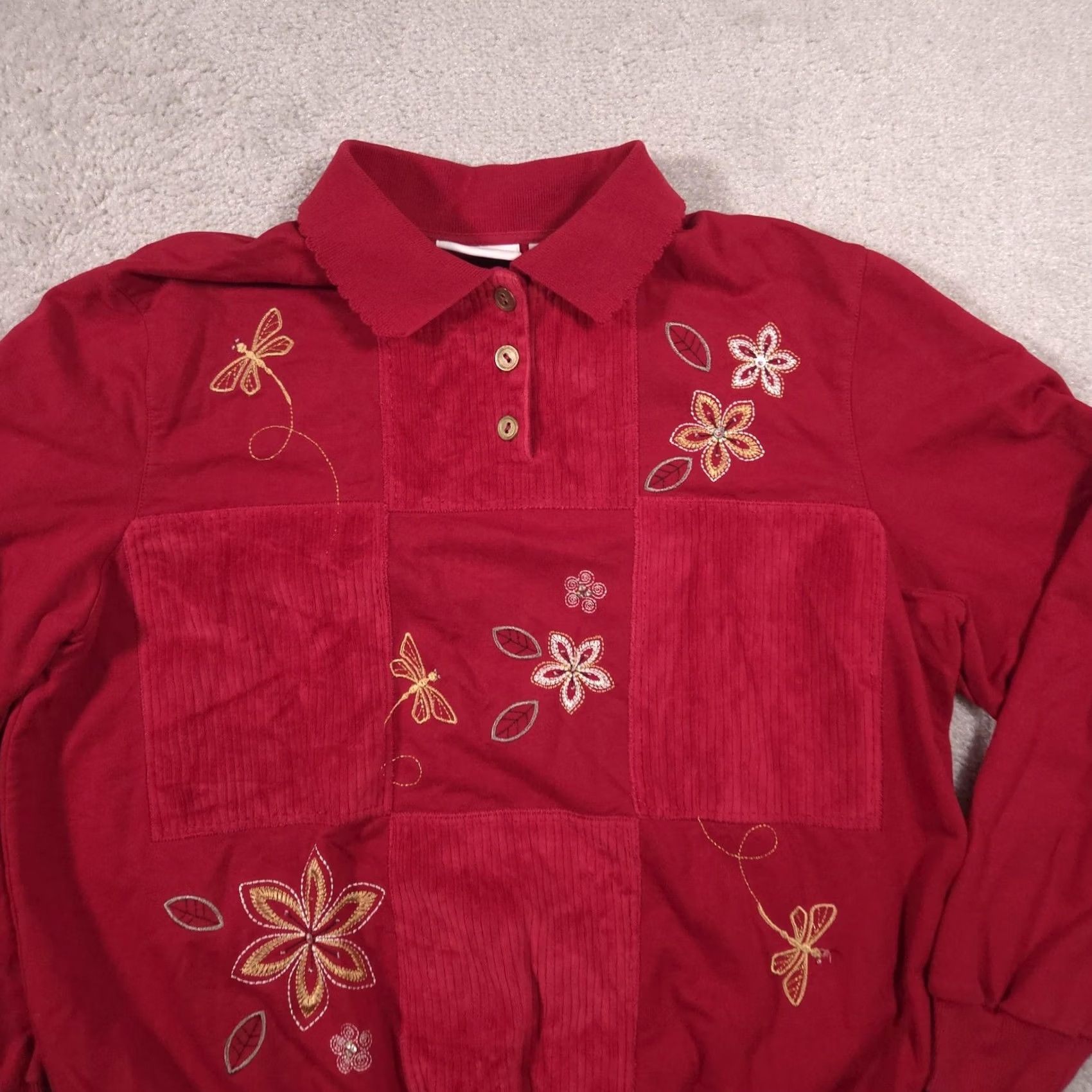 Vintage Alfred Dunner Sweater Womens Large Red Collared Floral Embroidered Knit Pullover Size L / US 10 / IT 46 - 4 Thumbnail