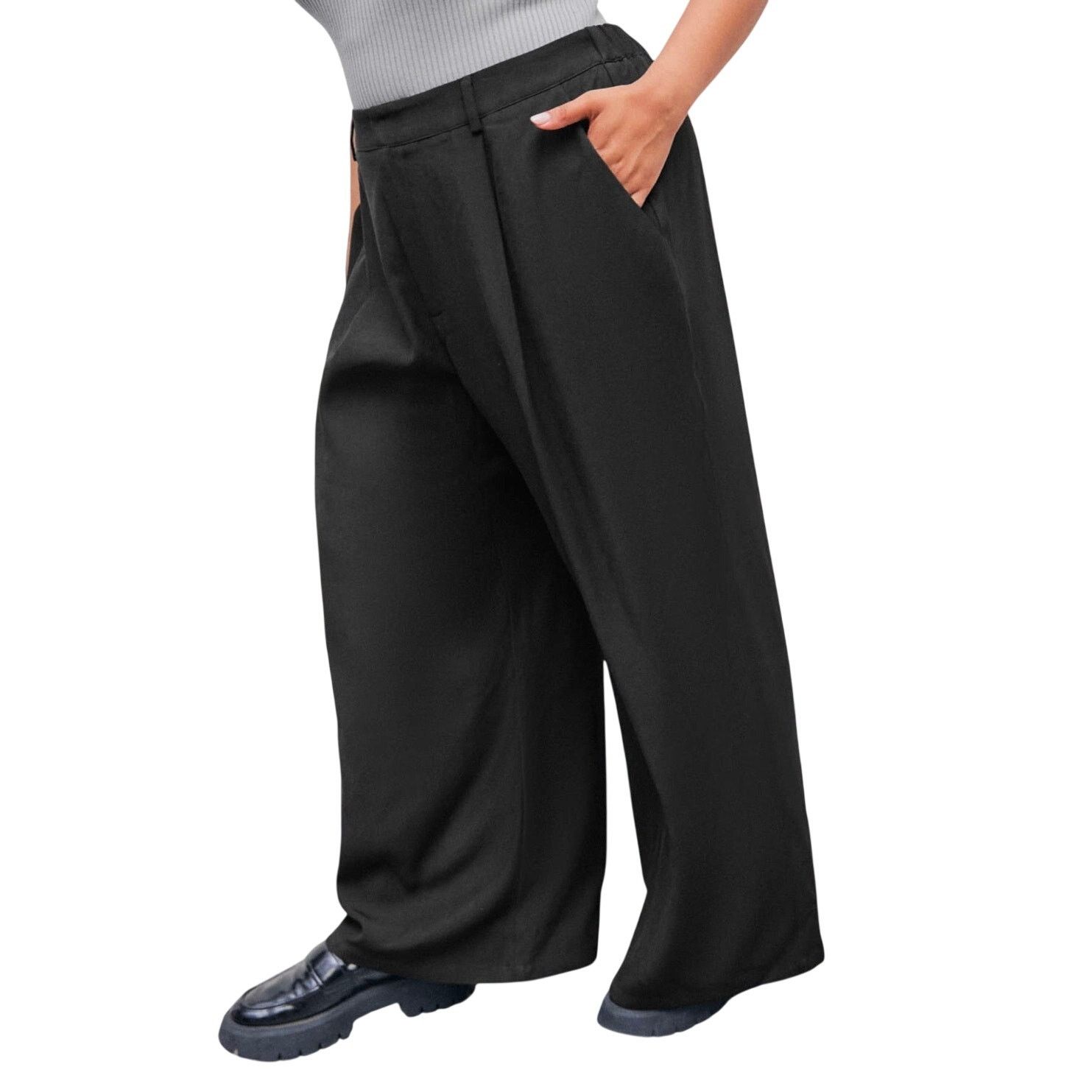 Cider MID WAIST PLEATED POCKET WIDE LEG PANTS CURVE & PLUS Large Size 33" - 6 Thumbnail