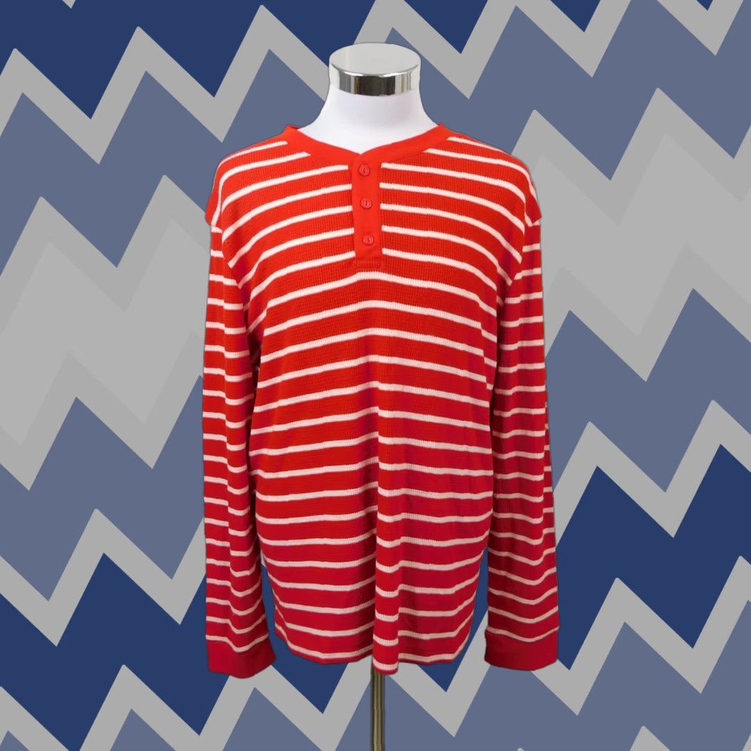 Vintage Wondershop Men's Waffle Knit Thermal Pajama Top Red Stripe, Medium, Long Sleeve, Pullover, Christmas Holiday, Knit, Pajama Top, Regular, Men Size US M / EU 48-50 / 2 - 1 Thumbnail
