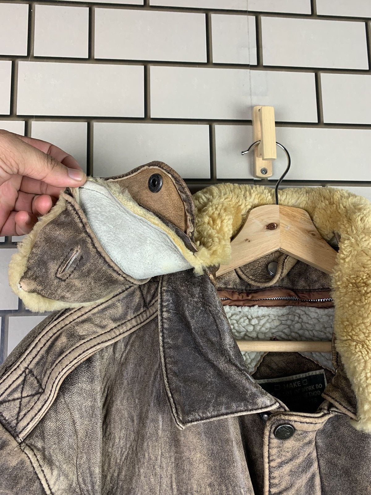 14th Addiction Vintage 90s Make Sherpa Leather Bomber Jacket Size US L / EU 52-54 / 3 - 18 Thumbnail