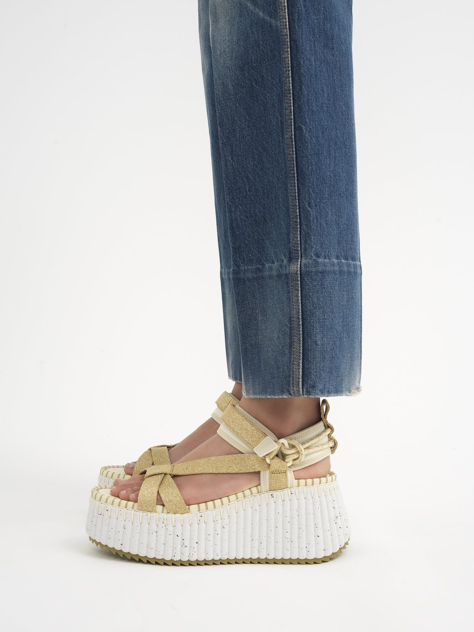 Chloe oc11z0625 Nama Wedge Sandals in Gold/Ivory Size US 8 / IT 38 - 2 Thumbnail