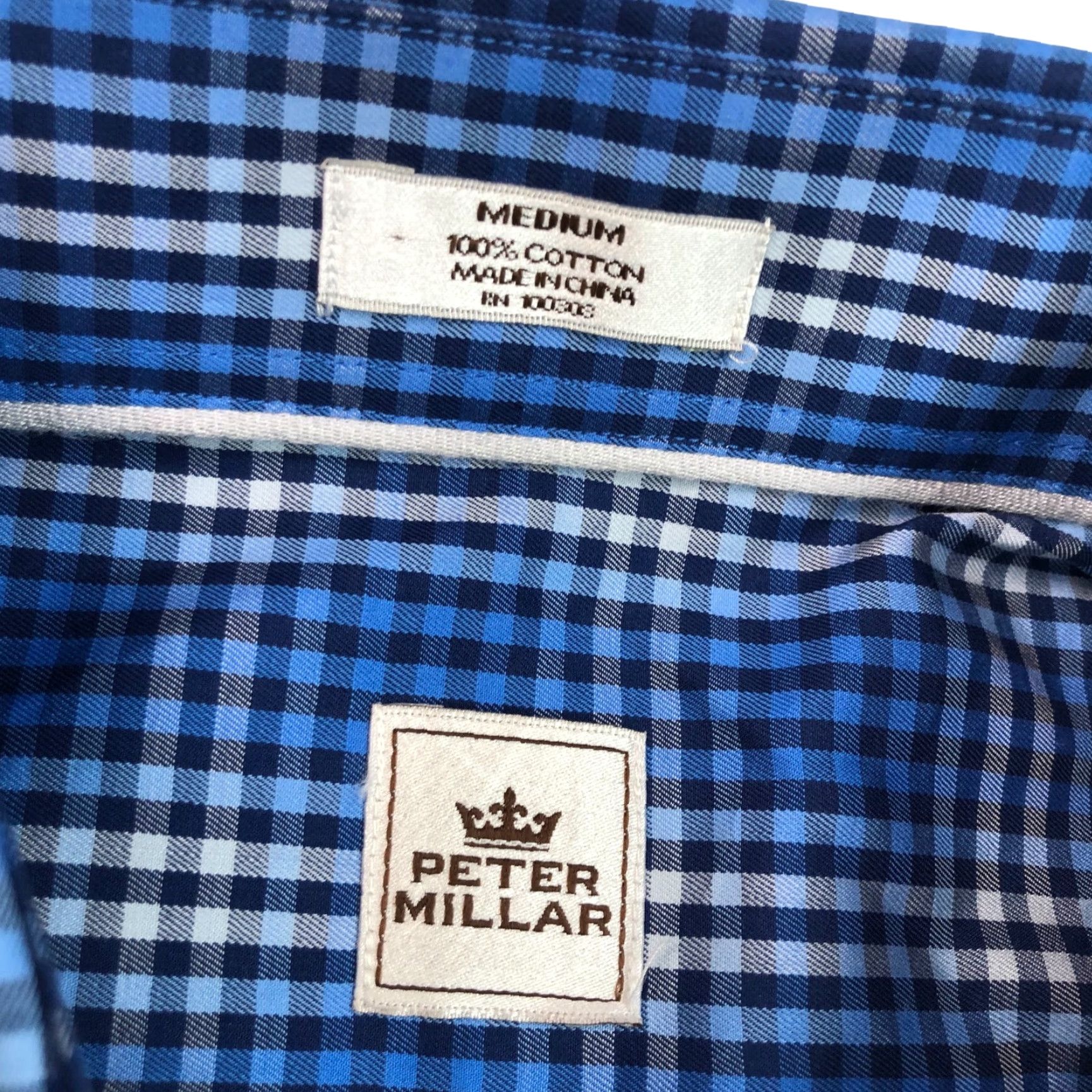Peter Millar Peter Millar Men's Cotton L/S Button Shirt Blue/White Check Medium Size US M / EU 48-50 / 2 - 3 Thumbnail