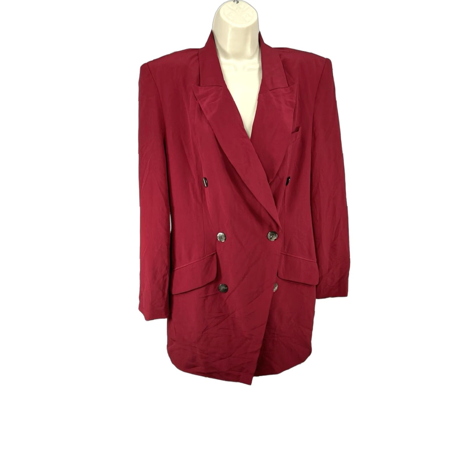 Vintage VINTAGE Hugo Buscati Milano Blazer Women Double-Breasted Red 100% Silk Peak Lapel Six-Button Three-Button Sleeve Lined WW? Size XL / US 12-14 / IT 48-50 - 1 Thumbnail